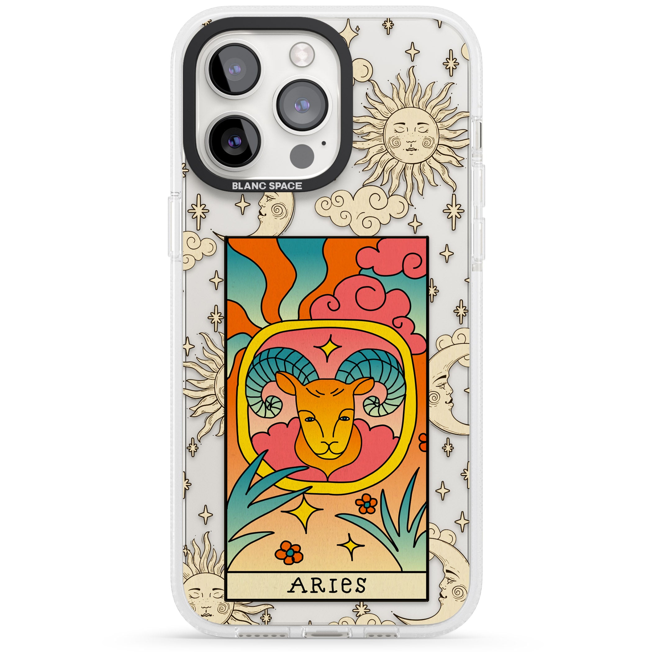 Celestial Zodiac - Aries iPhone 15 Pro Max / 15 Pro / 14 Pro Max / 14 Pro / 13 Pro Clear Case Impact Air - Blanc Space