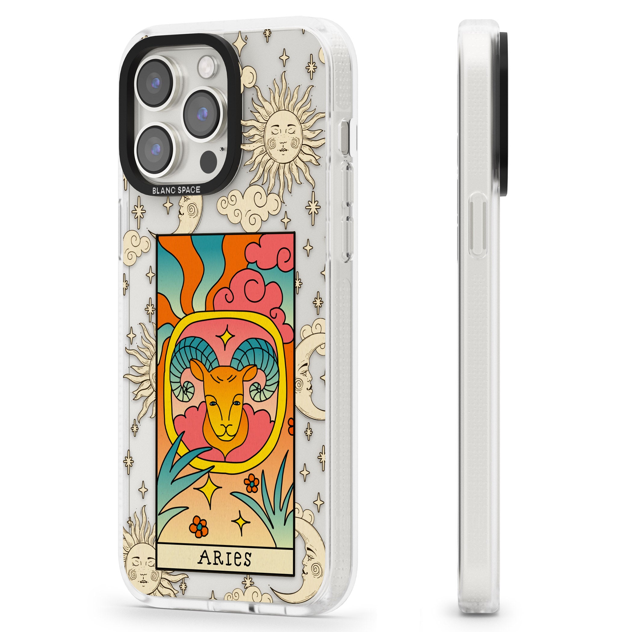 Celestial Zodiac - Aries iPhone 15 Pro Max / 15 Pro / 14 Pro Max / 14 Pro / 13 Pro Clear Case Impact Air - Blanc Space