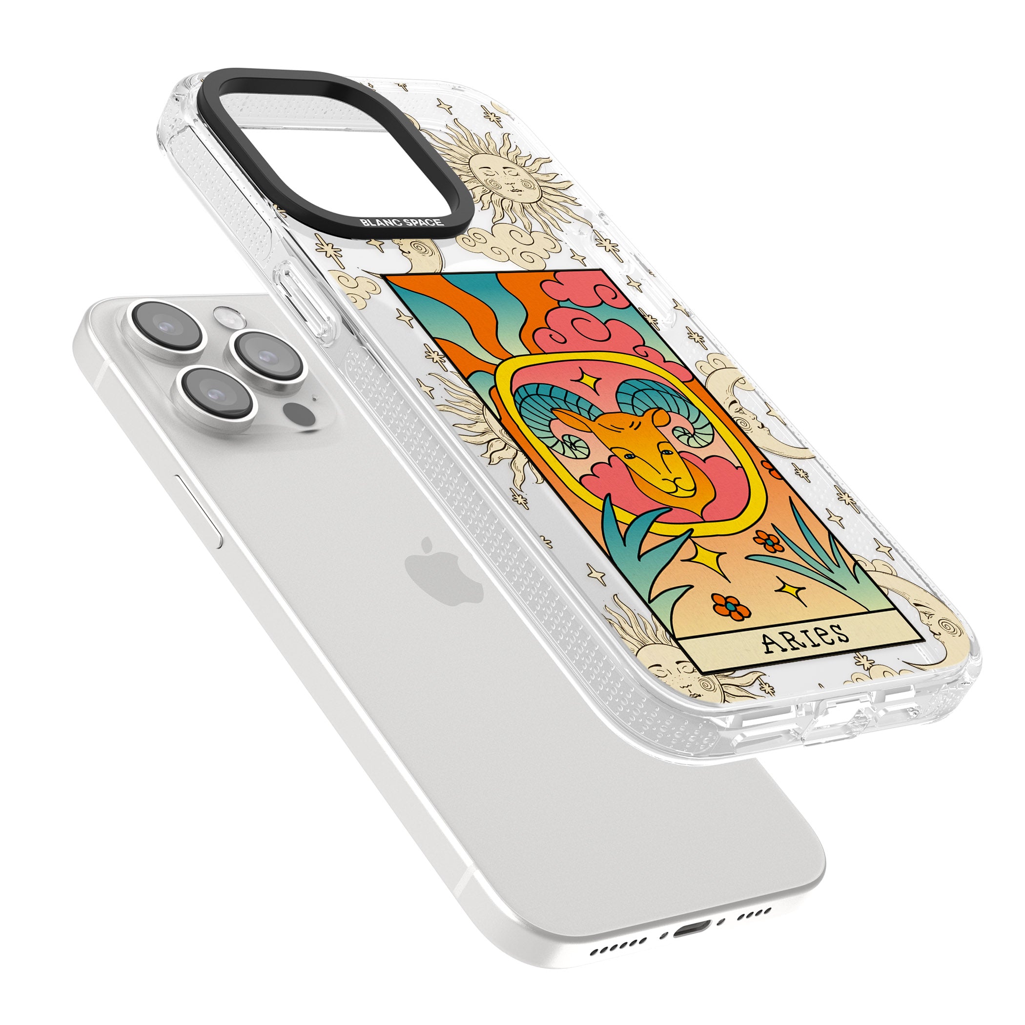 Celestial Zodiac - Aries iPhone 15 Pro Max / 15 Pro / 14 Pro Max / 14 Pro / 13 Pro Clear Case Impact Air - Blanc Space