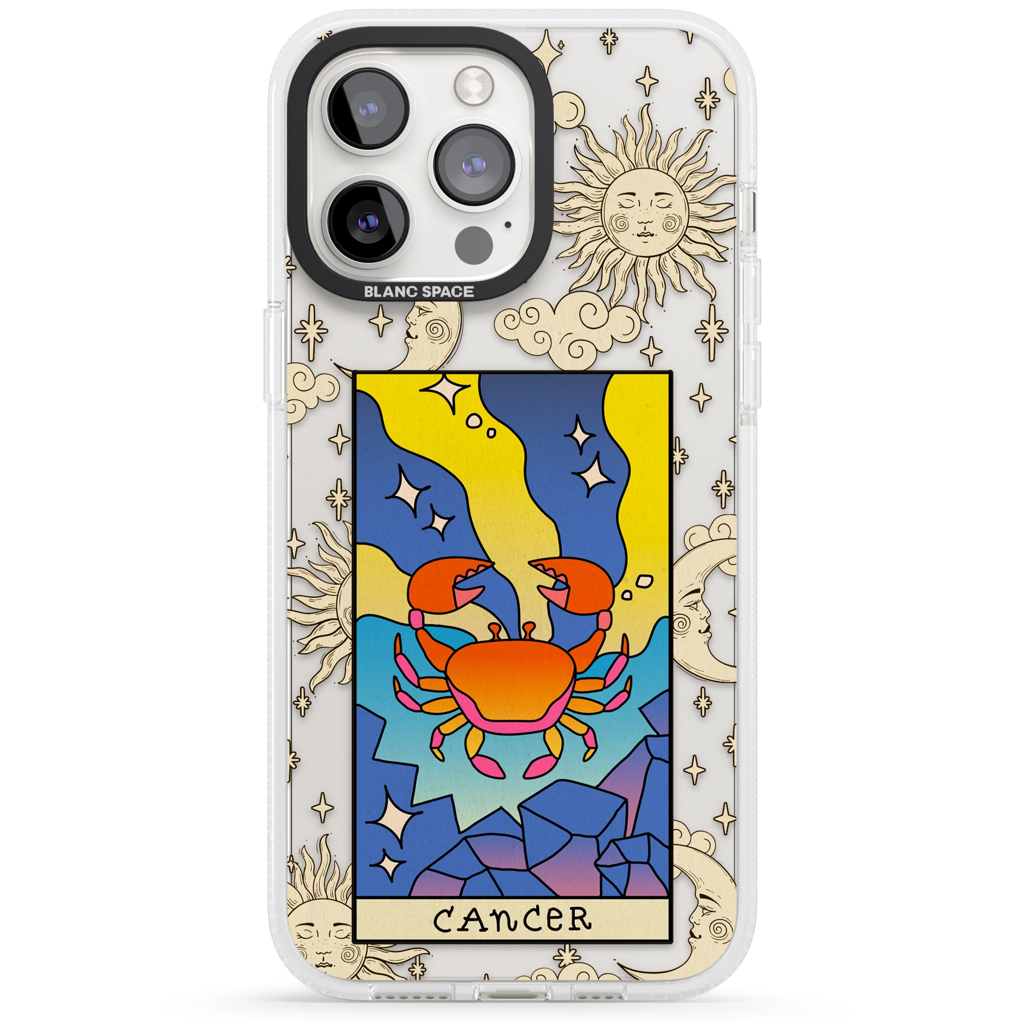 Celestial Zodiac - Cancer iPhone 15 Pro Max / 15 Pro / 14 Pro Max / 14 Pro / 13 Pro Clear Case Impact Air - Blanc Space
