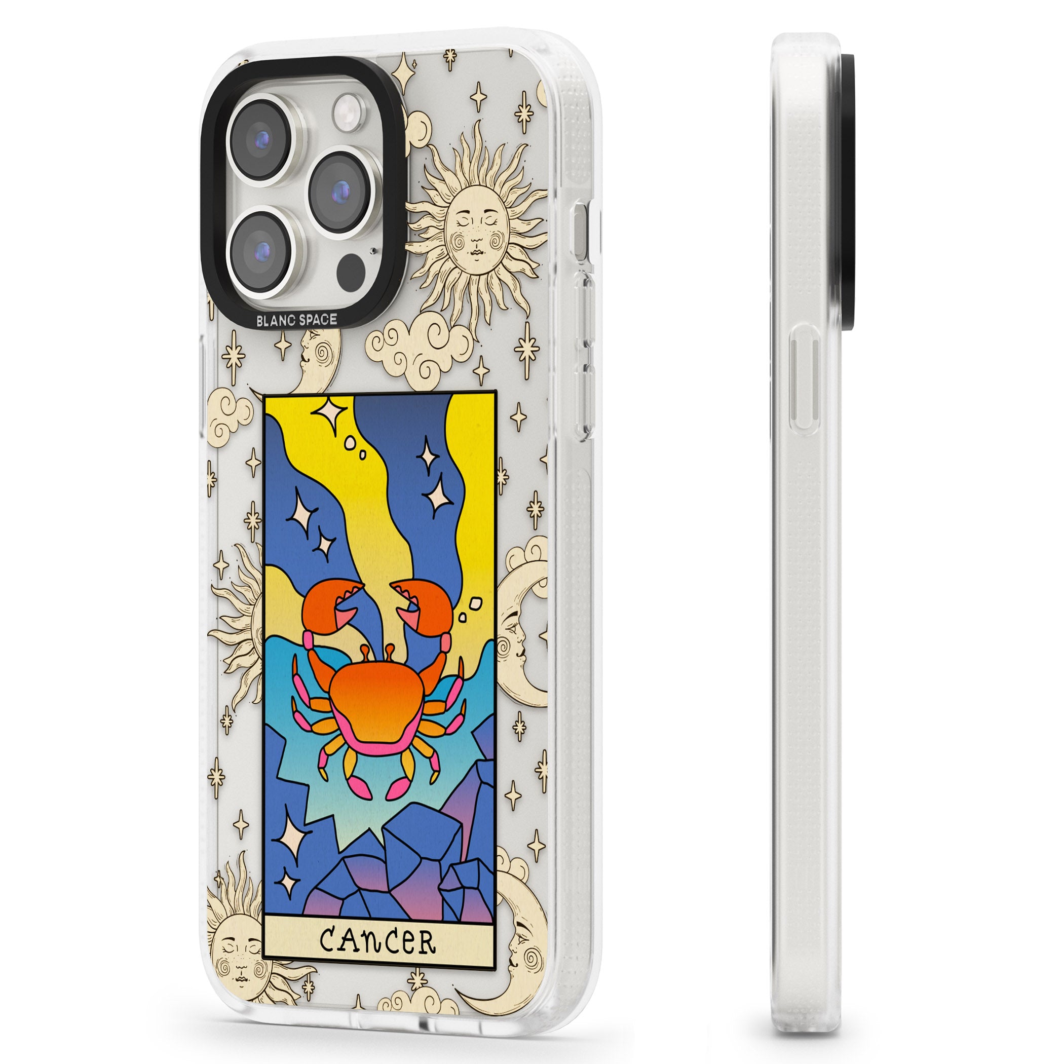 Celestial Zodiac - Cancer iPhone 15 Pro Max / 15 Pro / 14 Pro Max / 14 Pro / 13 Pro Clear Case Impact Air - Blanc Space