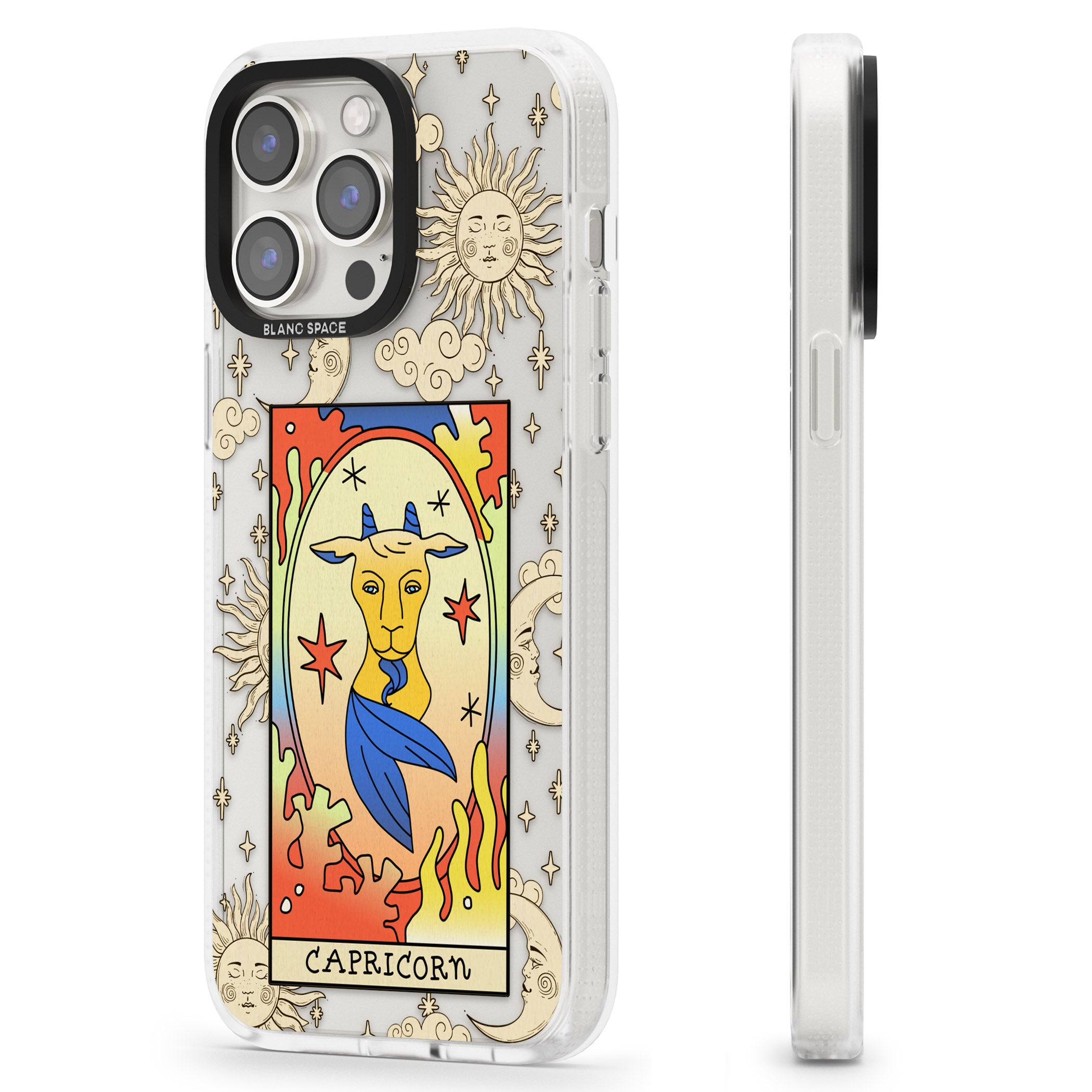 Celestial Zodiac - Capricorn iPhone 15 Pro Max / 15 Pro / 14 Pro Max / 14 Pro / 13 Pro Clear Case Impact Air - Blanc Space