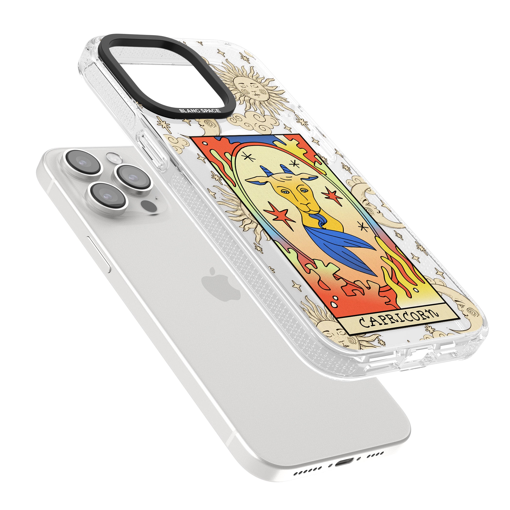 Celestial Zodiac - Capricorn iPhone 15 Pro Max / 15 Pro / 14 Pro Max / 14 Pro / 13 Pro Clear Case Impact Air - Blanc Space