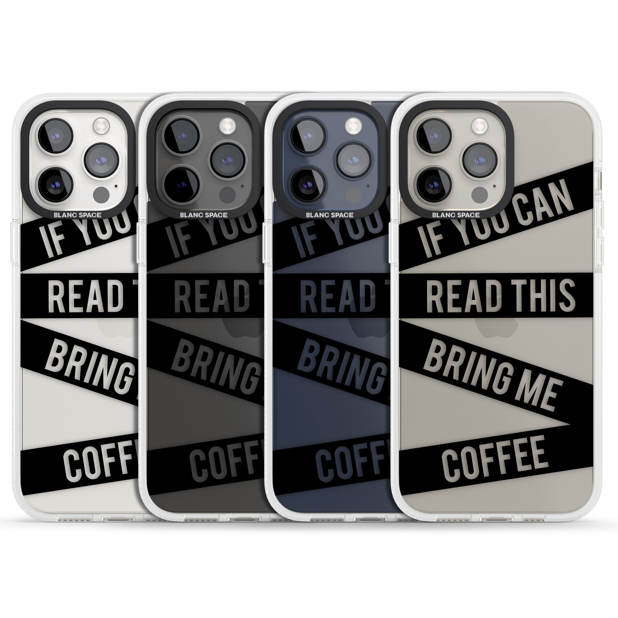 Black Stripes Bring Me Coffee iPhone 15 Pro Max / 15 Pro / 14 Pro Max / 14 Pro / 13 Pro Clear Case Impact Air - Blanc Space