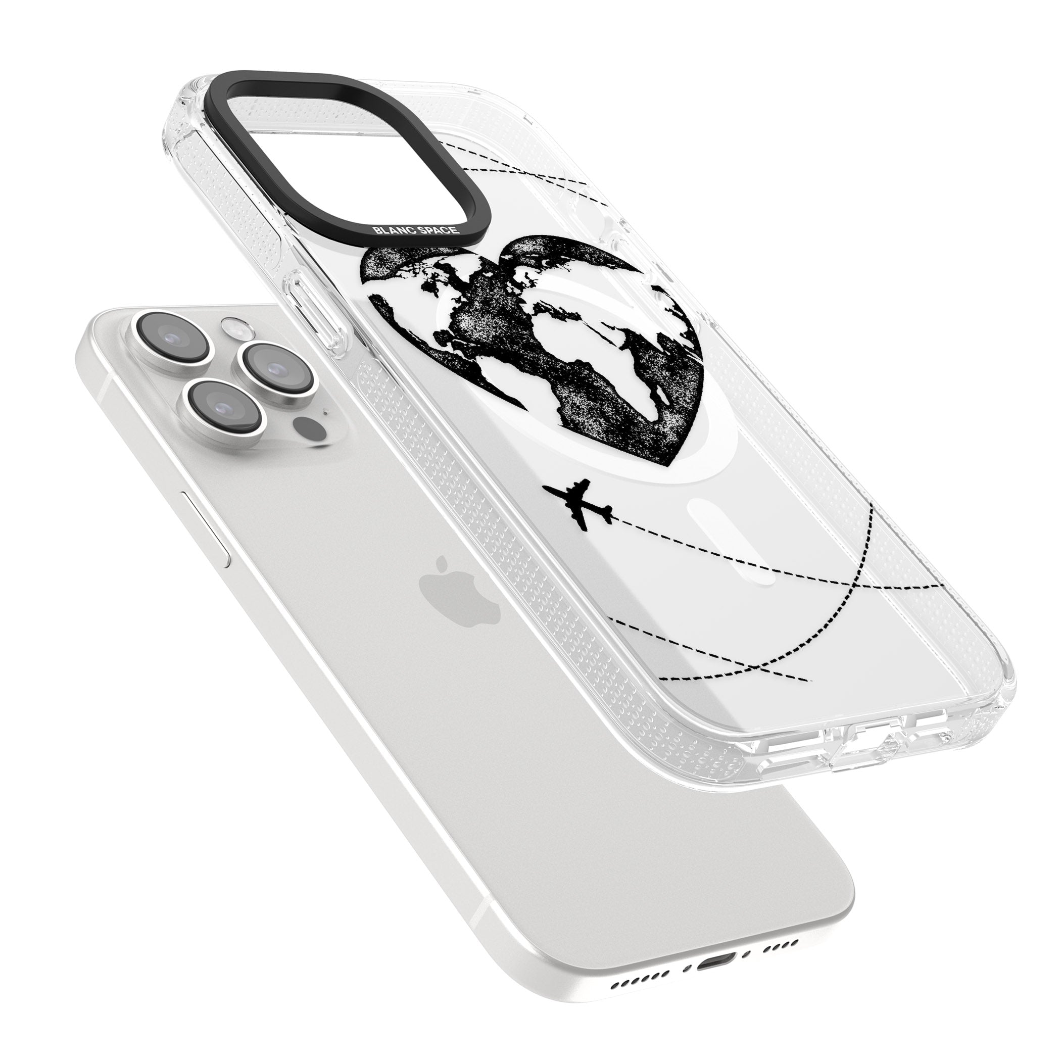 Globe Heart iPhone 15 Pro Max / 15 Pro / 14 Pro Max / 14 Pro / 13 Pro Clear Case Impact Air - Blanc Space