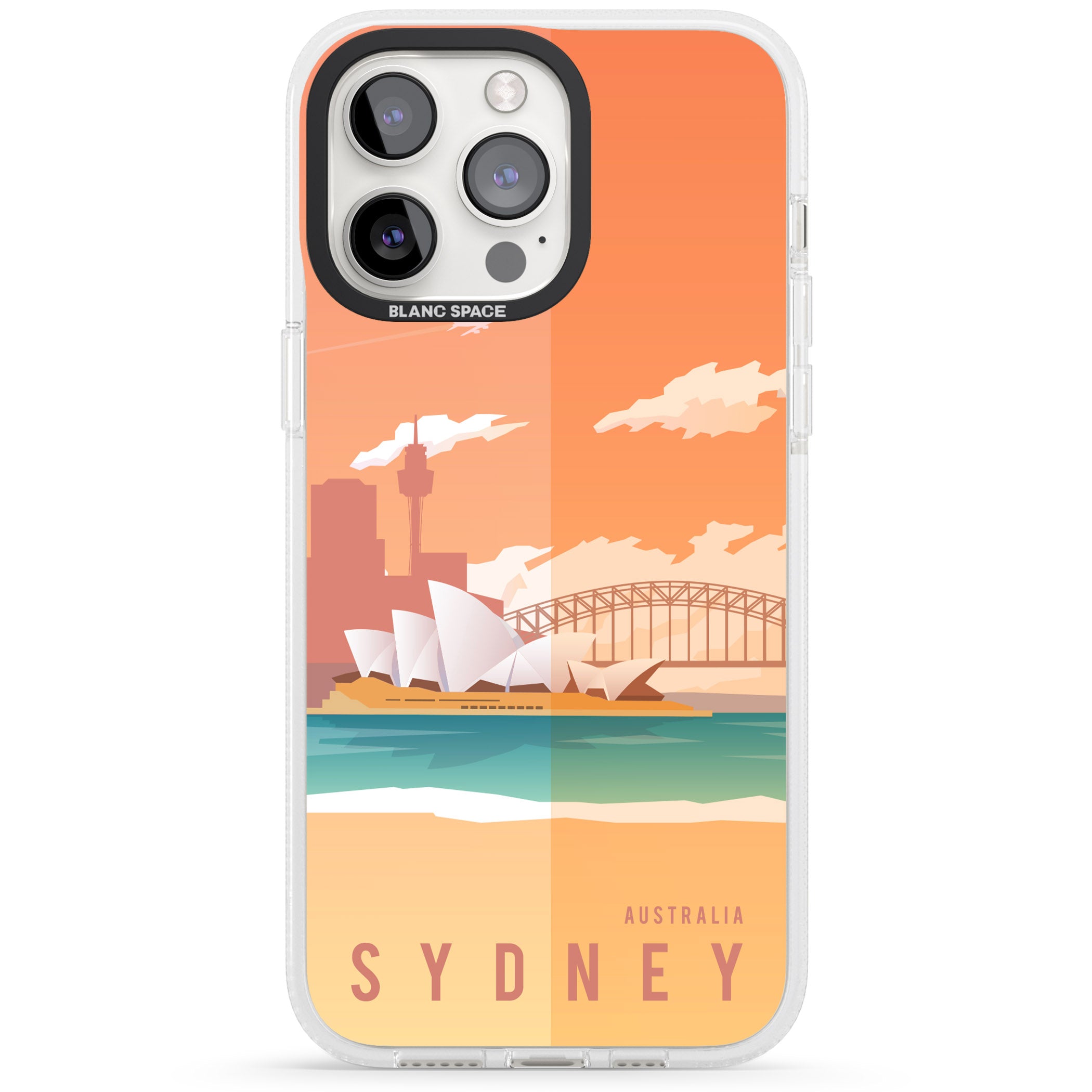 Vintage Travel Poster Sydney iPhone 15 Pro Max / 15 Pro / 14 Pro Max / 14 Pro / 13 Pro Clear Case Impact Air - Blanc Space