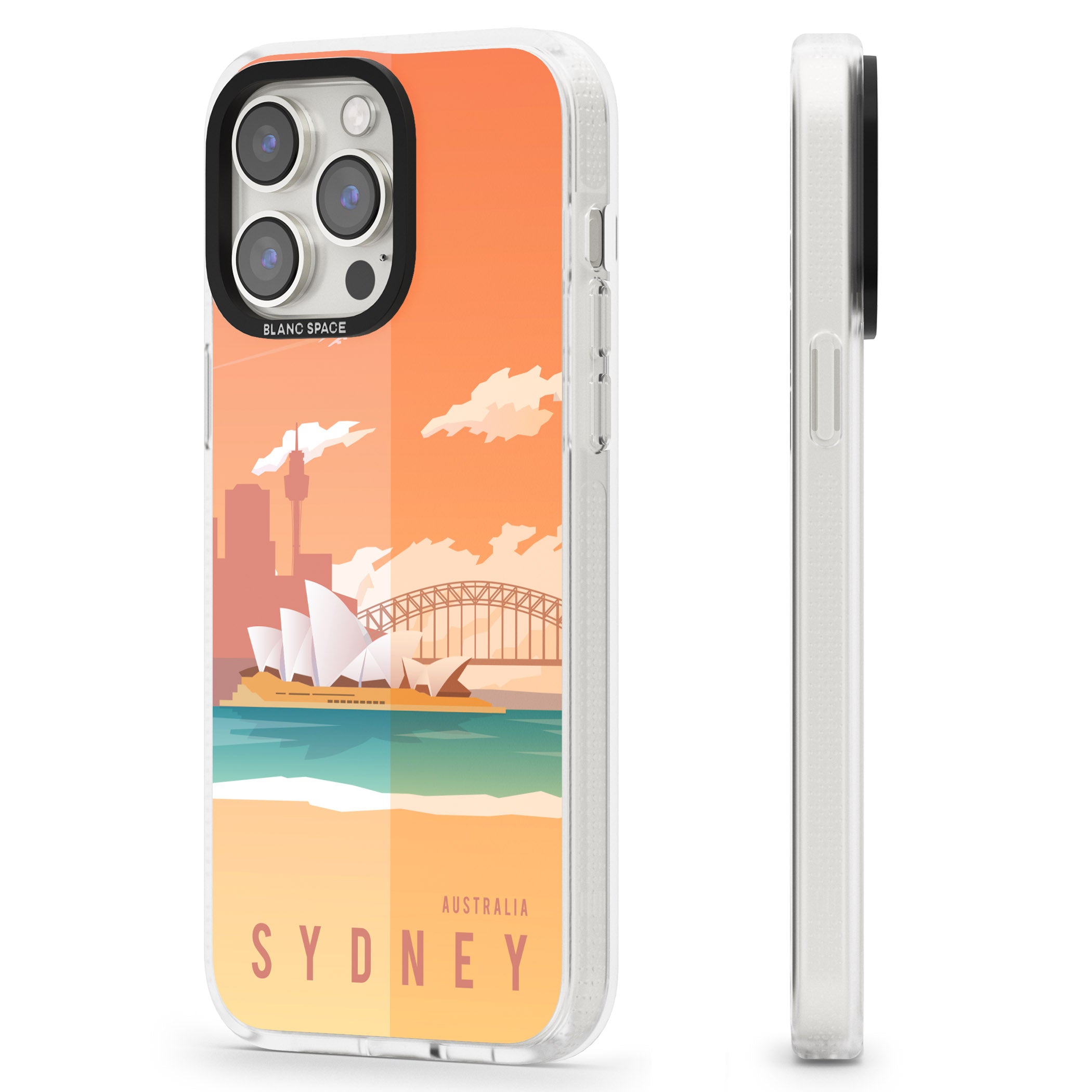 Vintage Travel Poster Sydney iPhone 15 Pro Max / 15 Pro / 14 Pro Max / 14 Pro / 13 Pro Clear Case Impact Air - Blanc Space