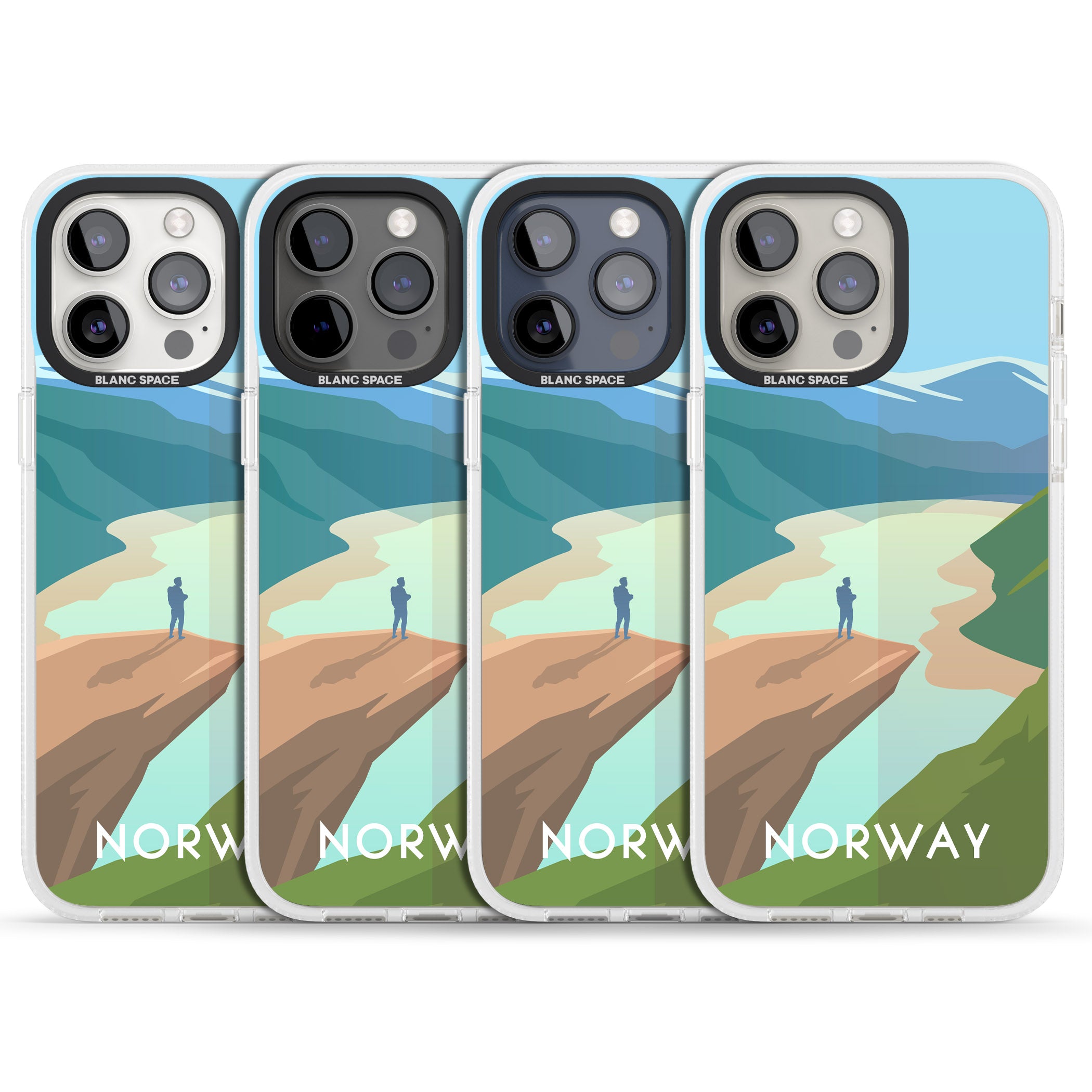 Vintage Travel Poster Norway iPhone 15 Pro Max / 15 Pro / 14 Pro Max / 14 Pro / 13 Pro Clear Case Impact Air - Blanc Space