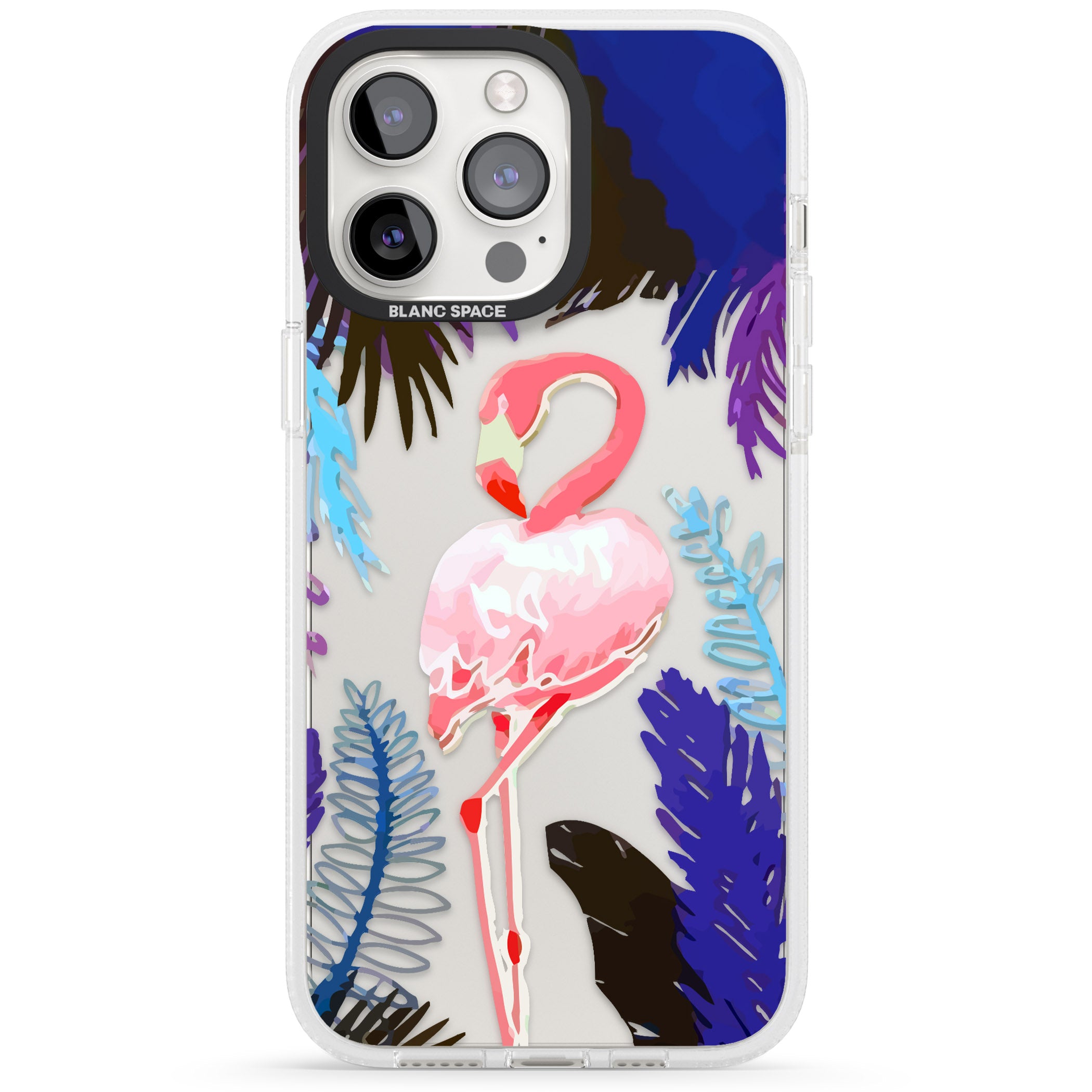 Tropical Flamingo iPhone 15 Pro Max / 15 Pro / 14 Pro Max / 14 Pro / 13 Pro Clear Case Impact Air - Blanc Space