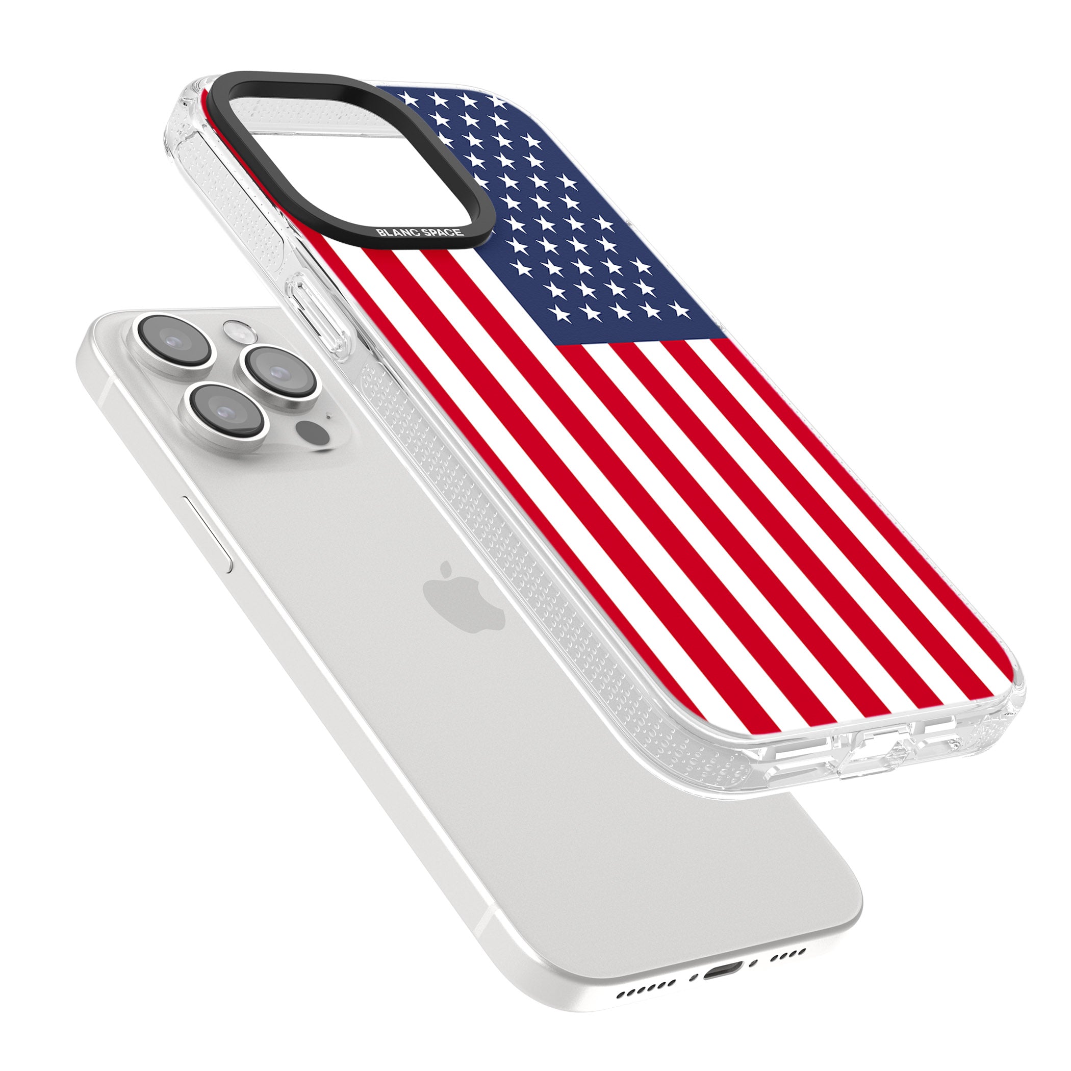 American Flag iPhone 15 Pro Max / 15 Pro / 14 Pro Max / 14 Pro / 13 Pro Clear Case Impact Air - Blanc Space