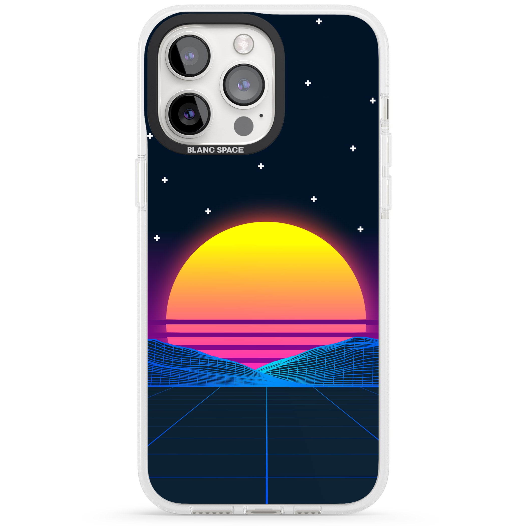 Retro Sunset Vaporwave iPhone 15 Pro Max / 15 Pro / 14 Pro Max / 14 Pro / 13 Pro Clear Case Impact Air - Blanc Space