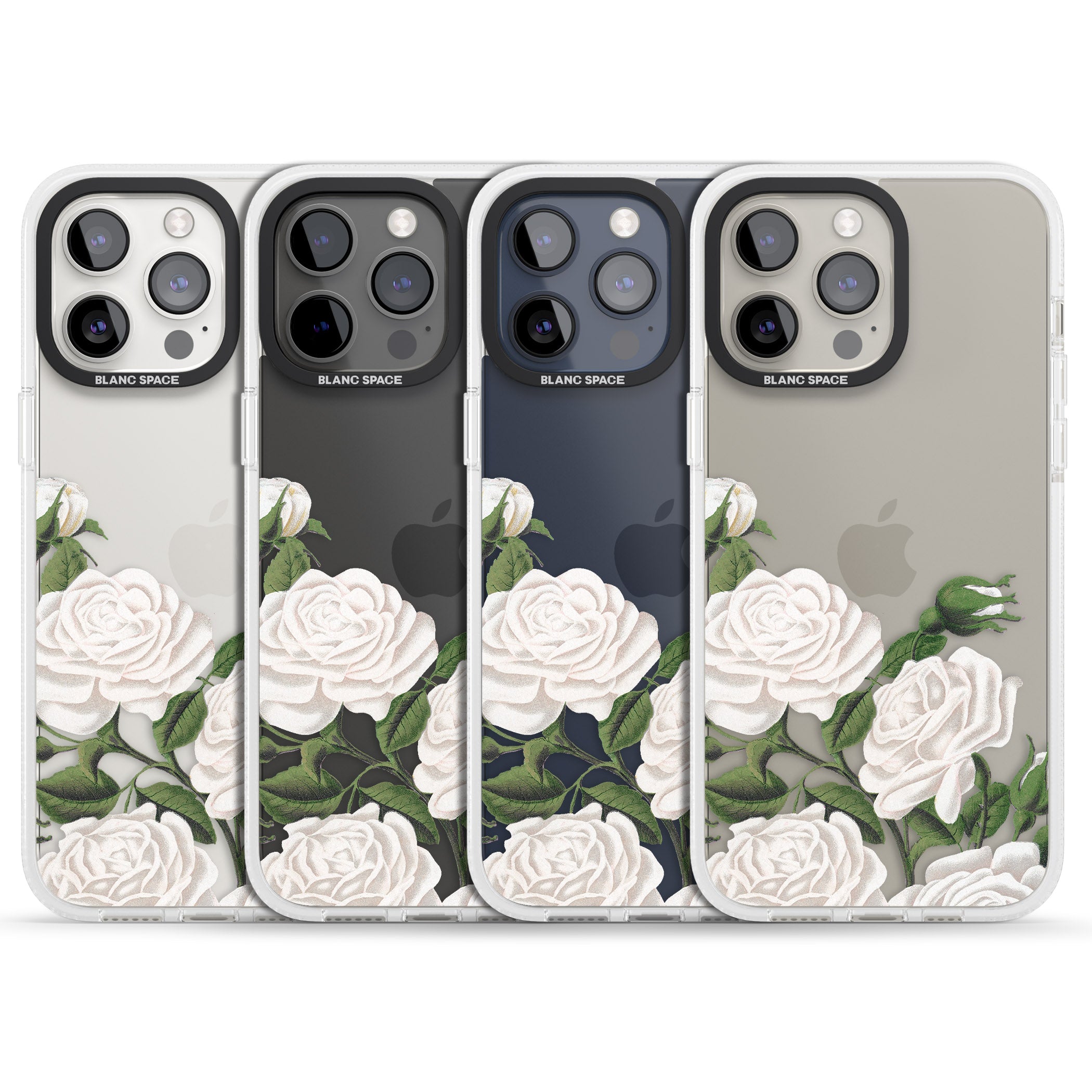 White Vintage Painted Flowers iPhone 15 Pro Max / 15 Pro / 14 Pro Max / 14 Pro / 13 Pro Clear Case Impact Air - Blanc Space
