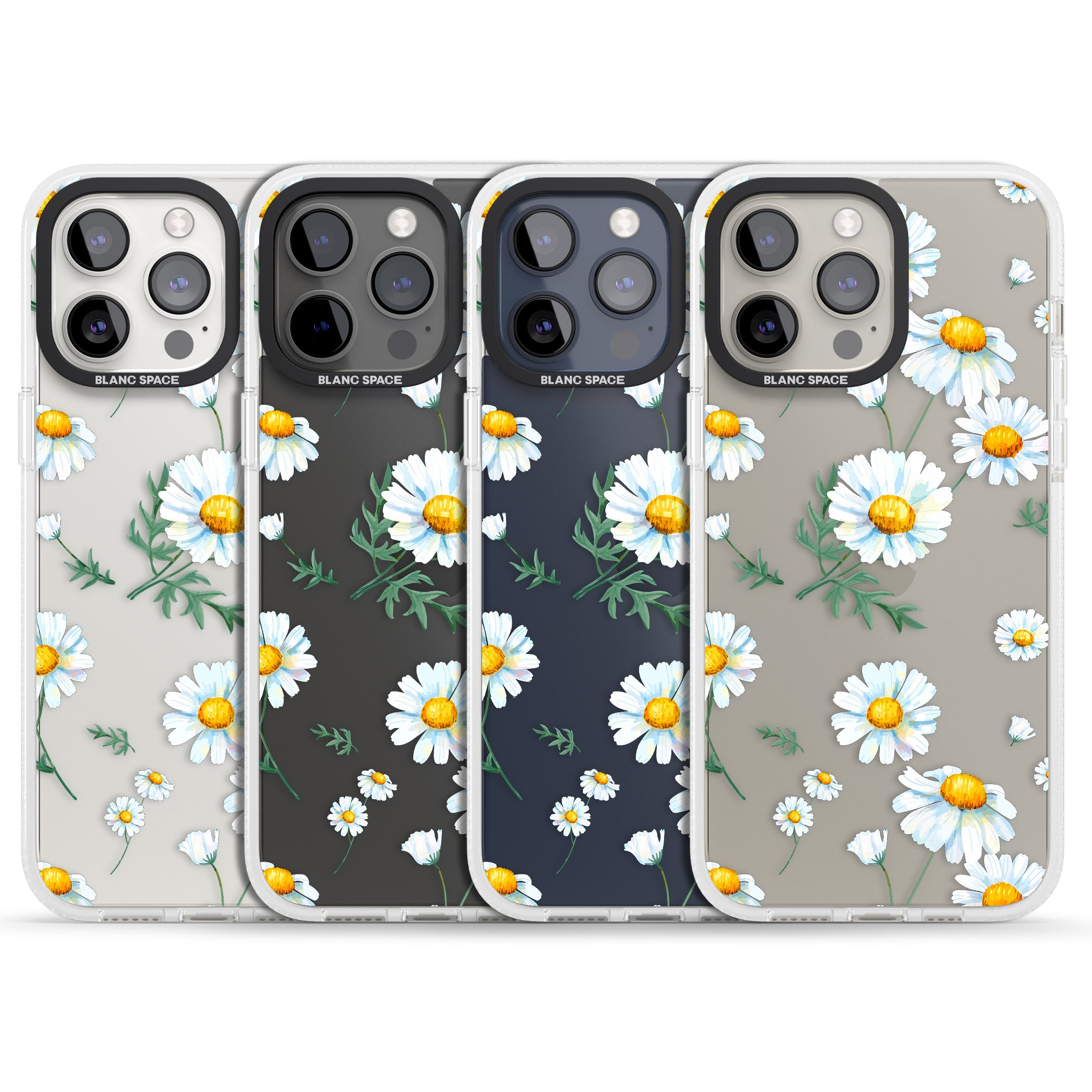 Vintage Painted Daisies iPhone 15 Pro Max / 15 Pro / 14 Pro Max / 14 Pro / 13 Pro Clear Case Impact Air - Blanc Space