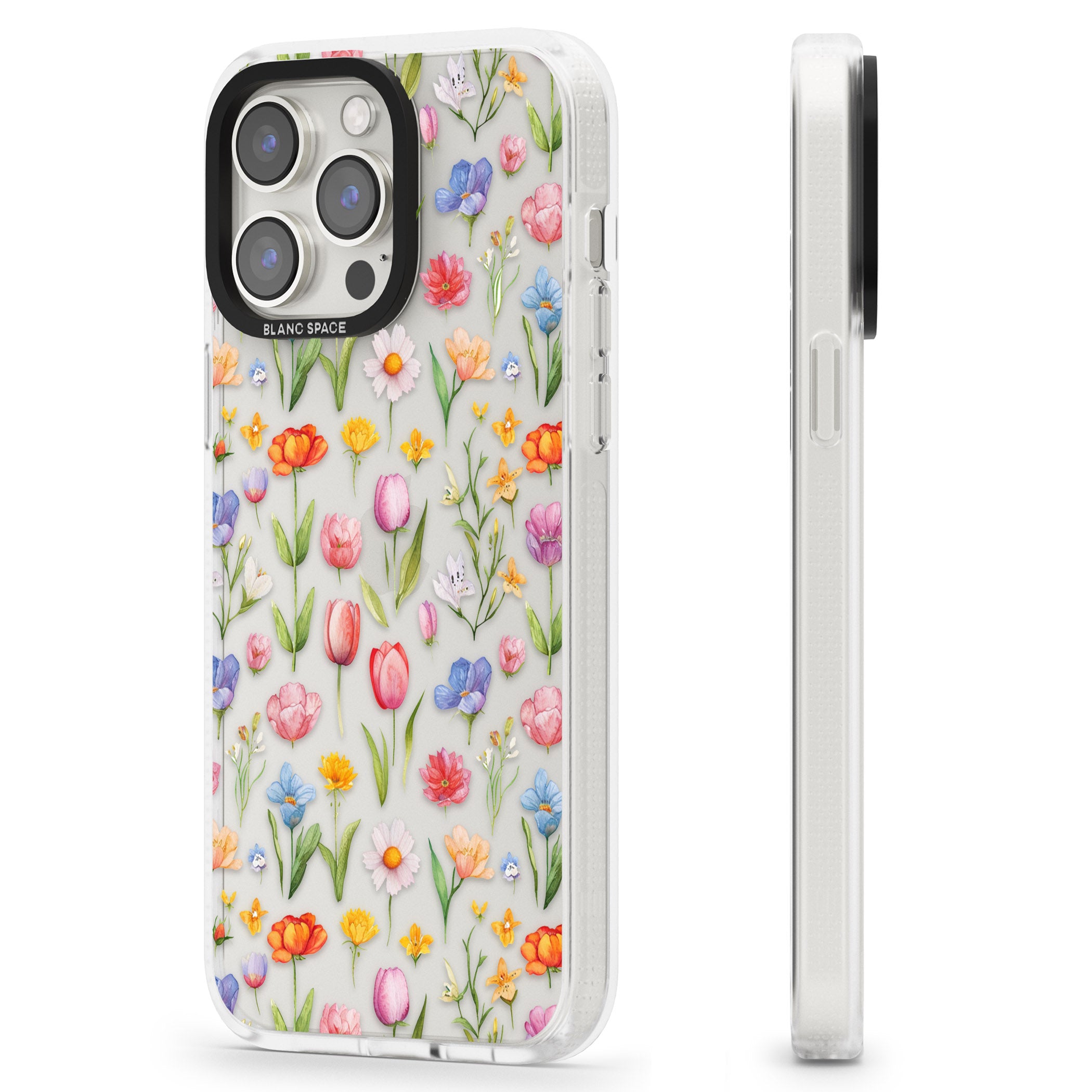 Small Flower Mix iPhone 15 Pro Max / 15 Pro / 14 Pro Max / 14 Pro / 13 Pro Clear Case Impact Air - Blanc Space