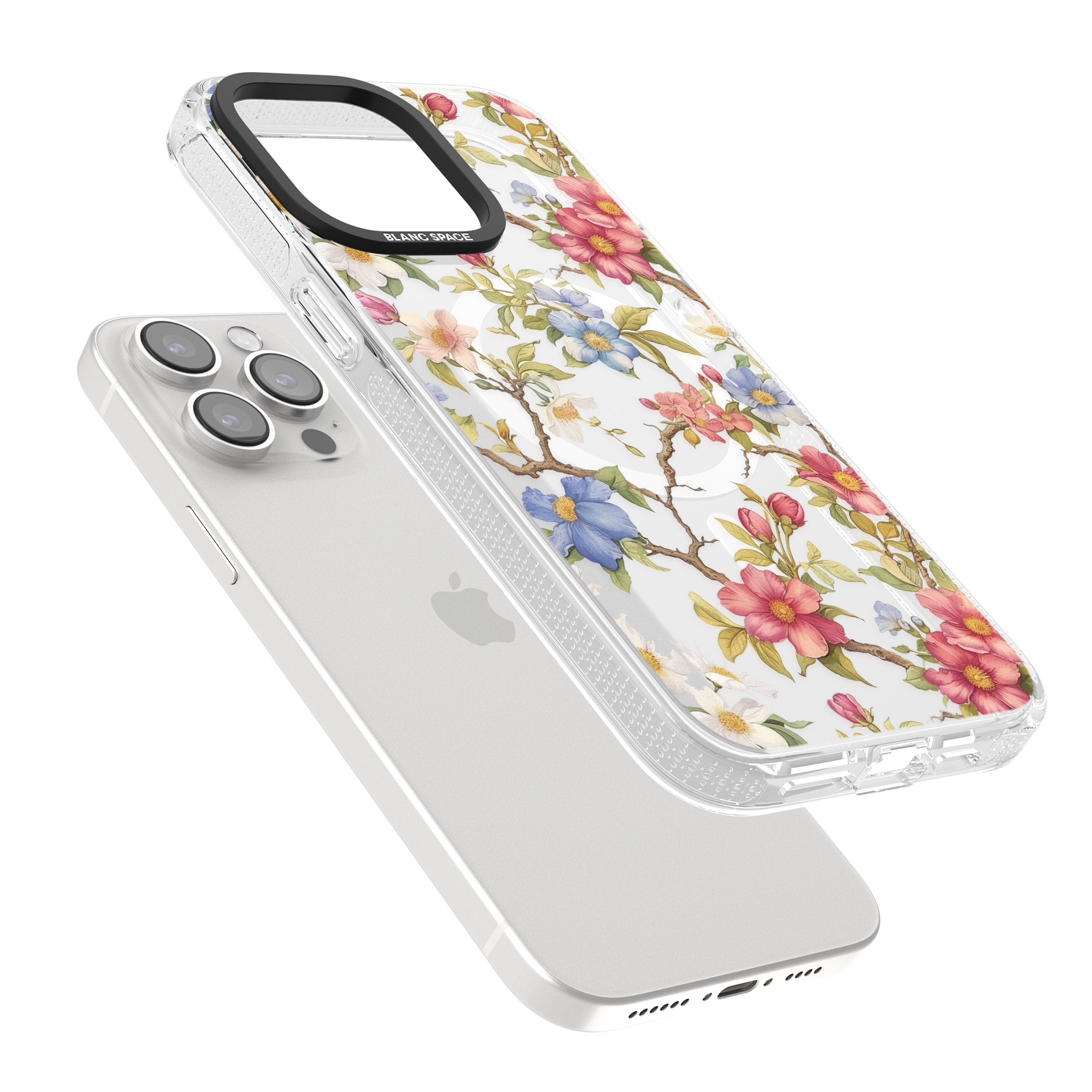 Vintage Vines & Flowers iPhone 15 Pro Max / 15 Pro / 14 Pro Max / 14 Pro / 13 Pro Clear Case Impact Air - Blanc Space