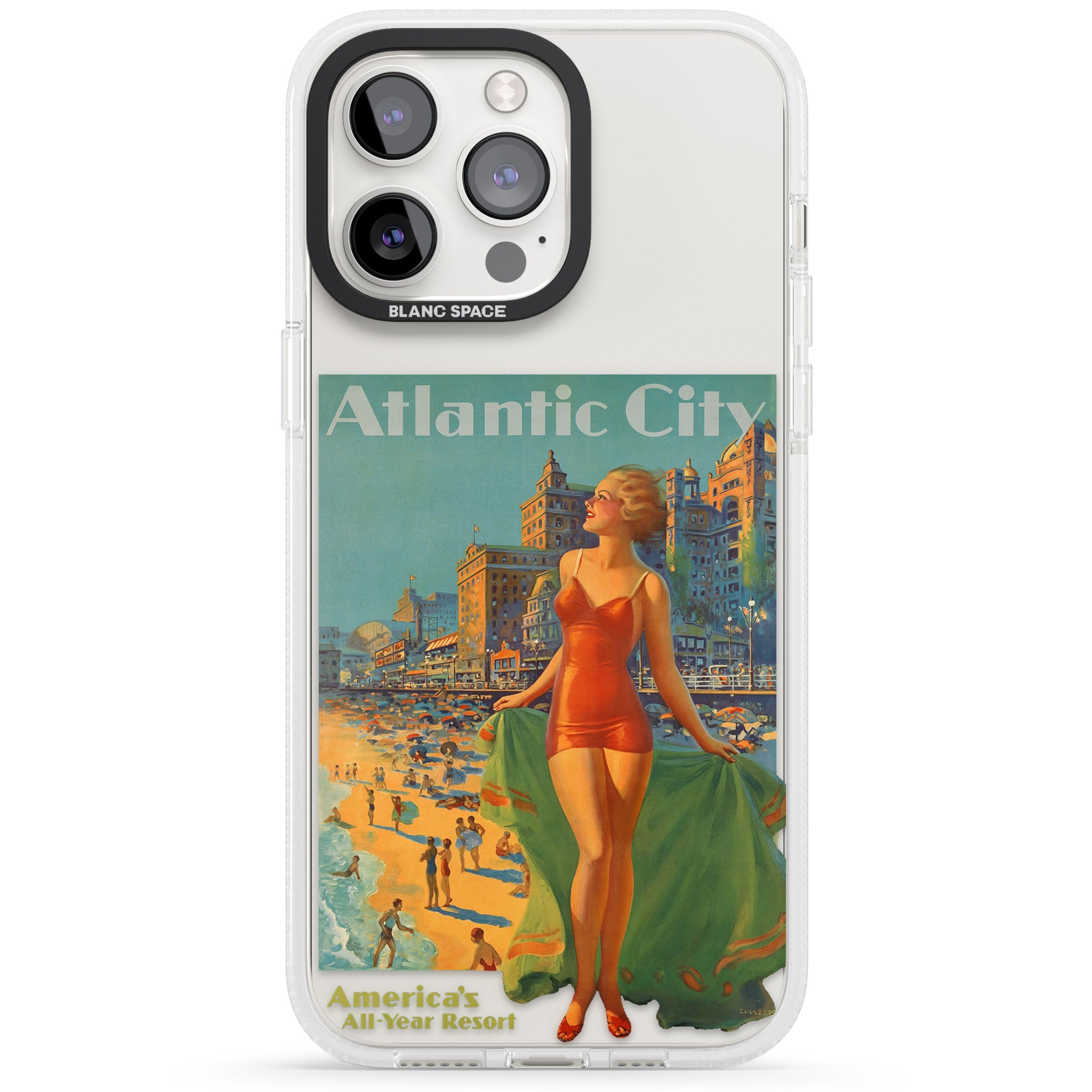 Atlantic City Vacation Poster iPhone 15 Pro Max / 15 Pro / 14 Pro Max / 14 Pro / 13 Pro Clear Case Impact Air - Blanc Space