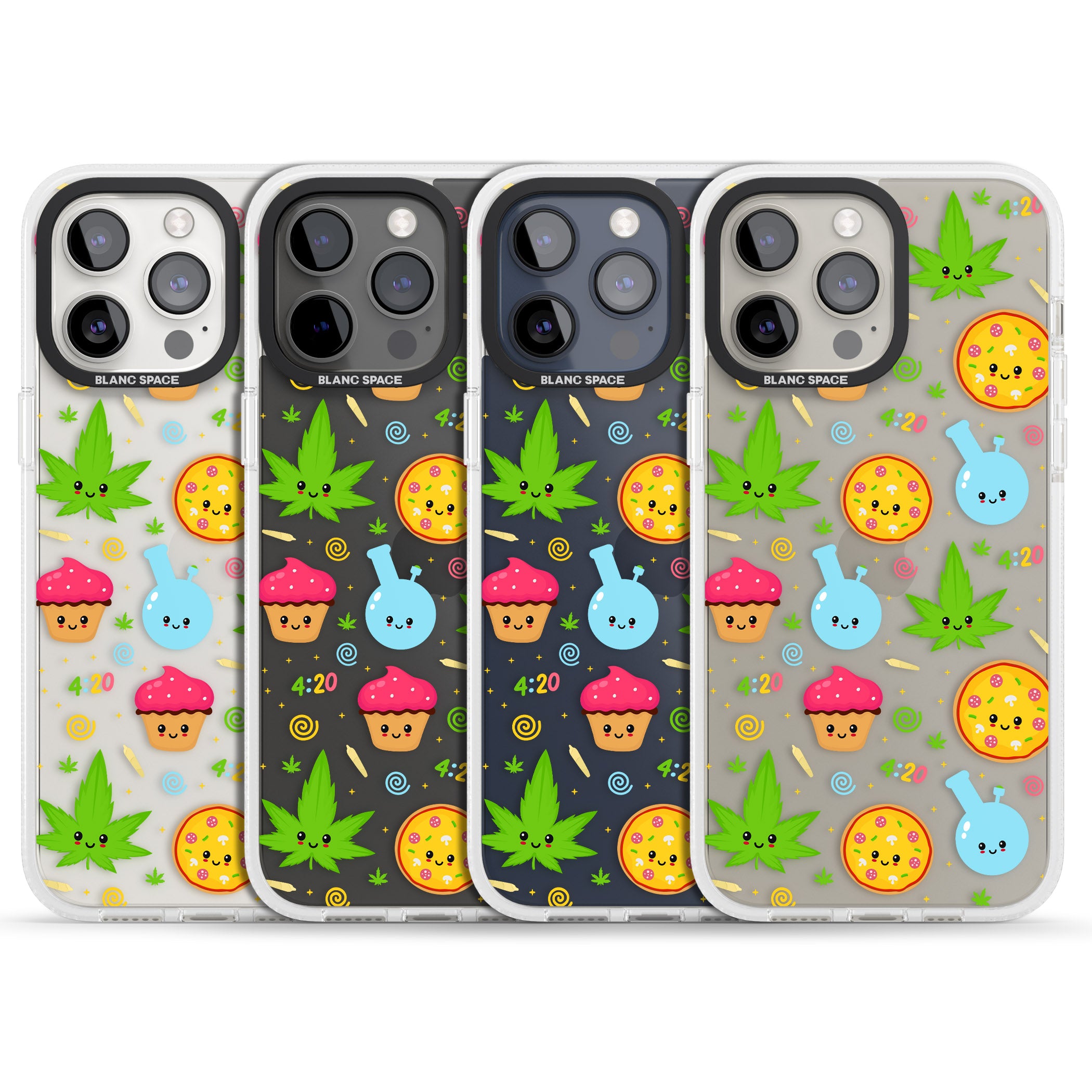 Kawaii Weed Pattern iPhone 15 Pro Max / 15 Pro / 14 Pro Max / 14 Pro / 13 Pro Clear Case Impact Air - Blanc Space