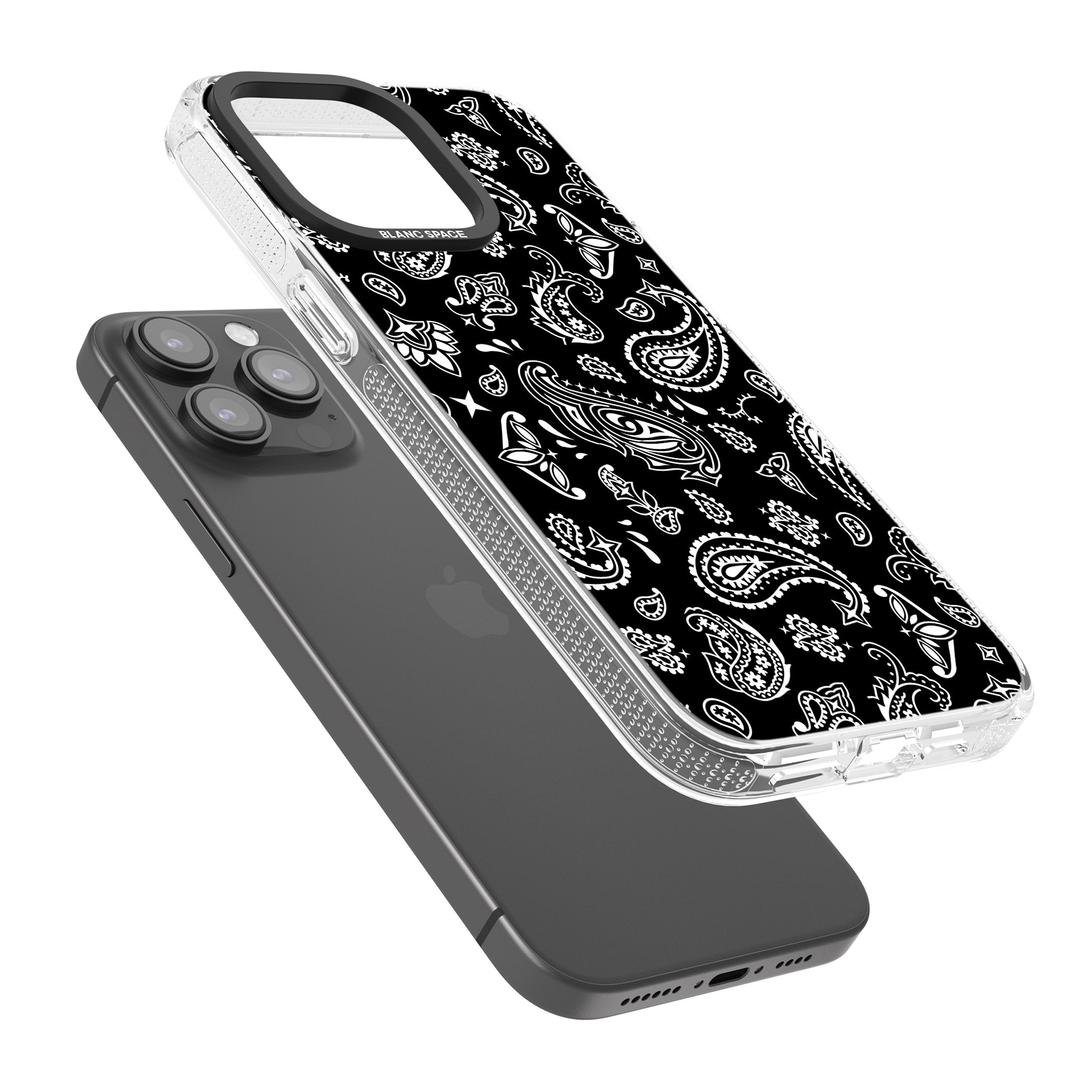Black Bandana iPhone 15 Pro Max / 15 Pro / 14 Pro Max / 14 Pro / 13 Pro Clear Case Impact Air - Blanc Space