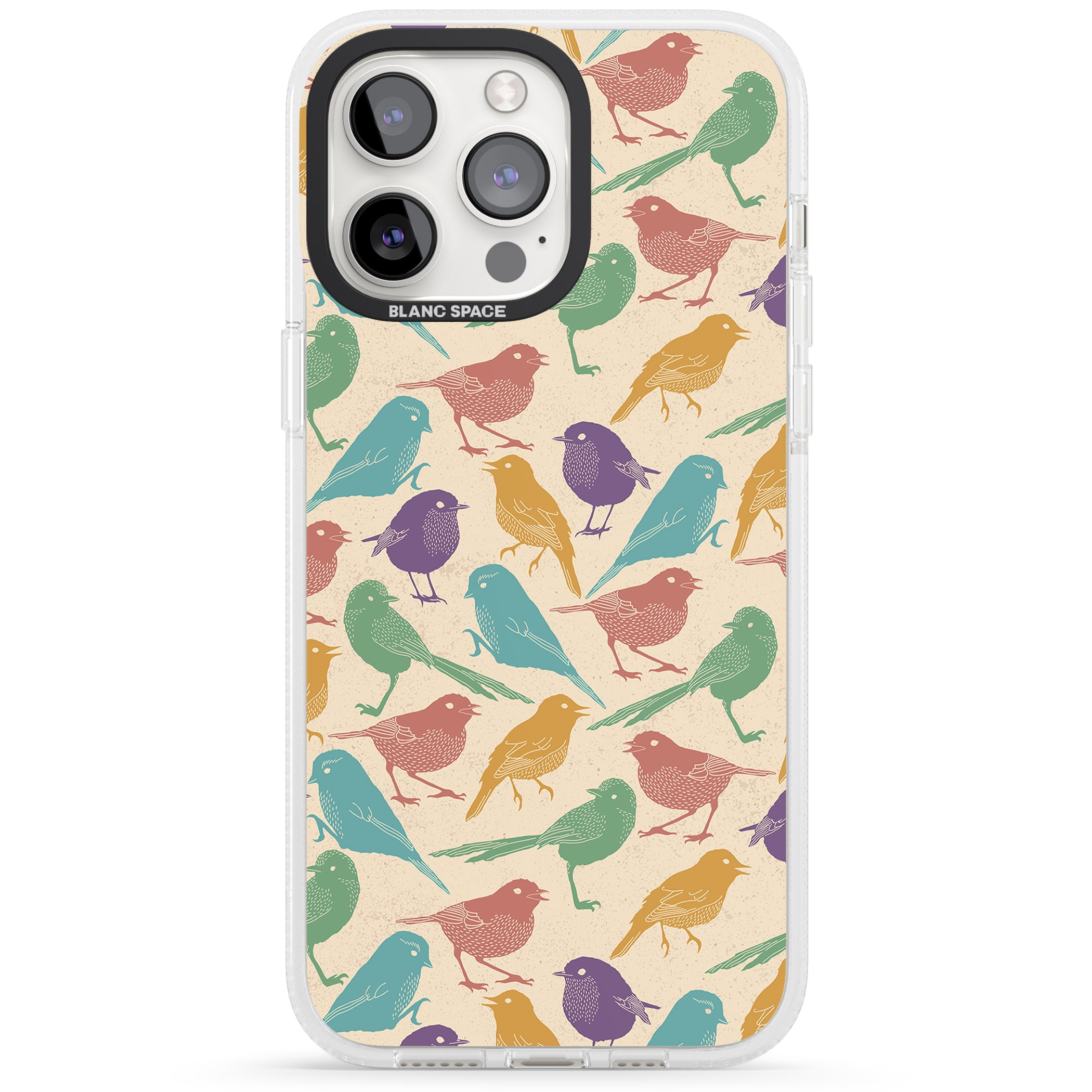 Colourful Feathered Friends Bird iPhone 15 Pro Max / 15 Pro / 14 Pro Max / 14 Pro / 13 Pro Clear Case Impact Air - Blanc Space