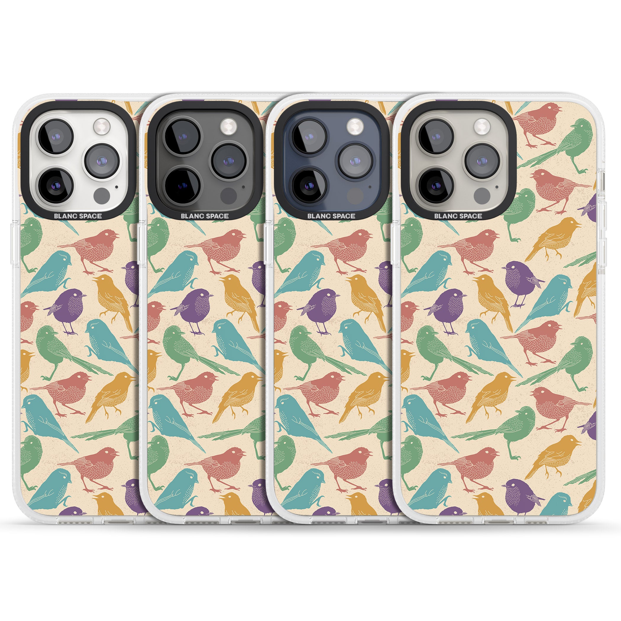 Colourful Feathered Friends Bird iPhone 15 Pro Max / 15 Pro / 14 Pro Max / 14 Pro / 13 Pro Clear Case Impact Air - Blanc Space