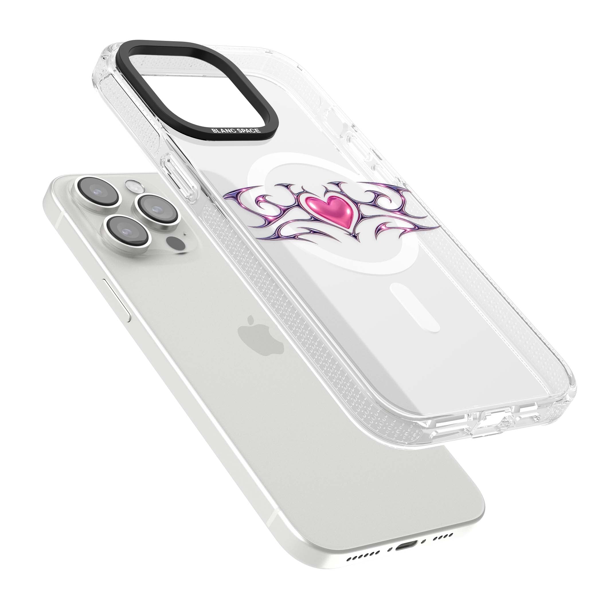 Pink Chrome Heart y2k iPhone case | Clear Case Impact Air case for iPhone 15 Pro, iPhone 15 Pro Max