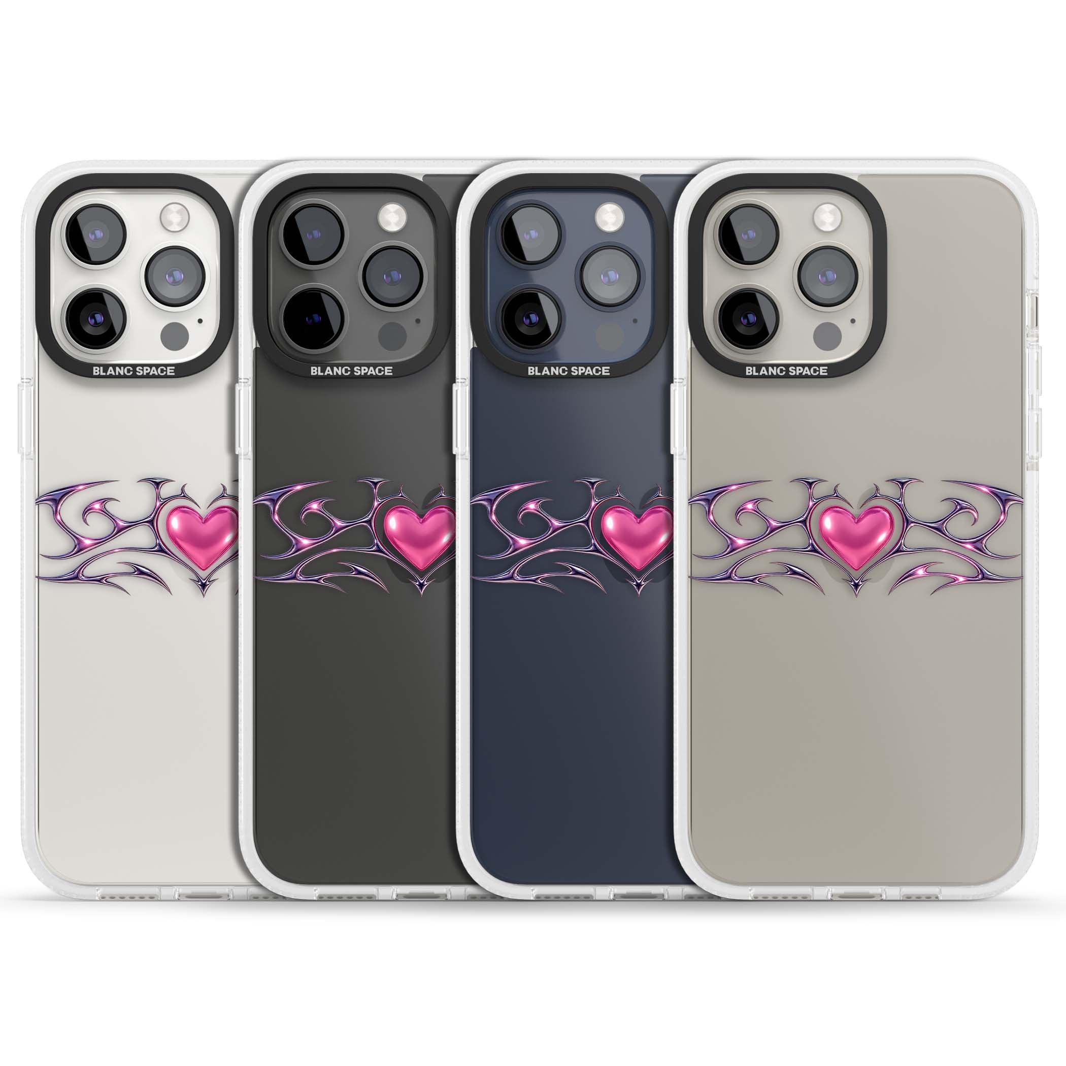 Pink Chrome Heart y2k iPhone case | Clear Case Impact Air case for iPhone 15 Pro, iPhone 15 Pro Max