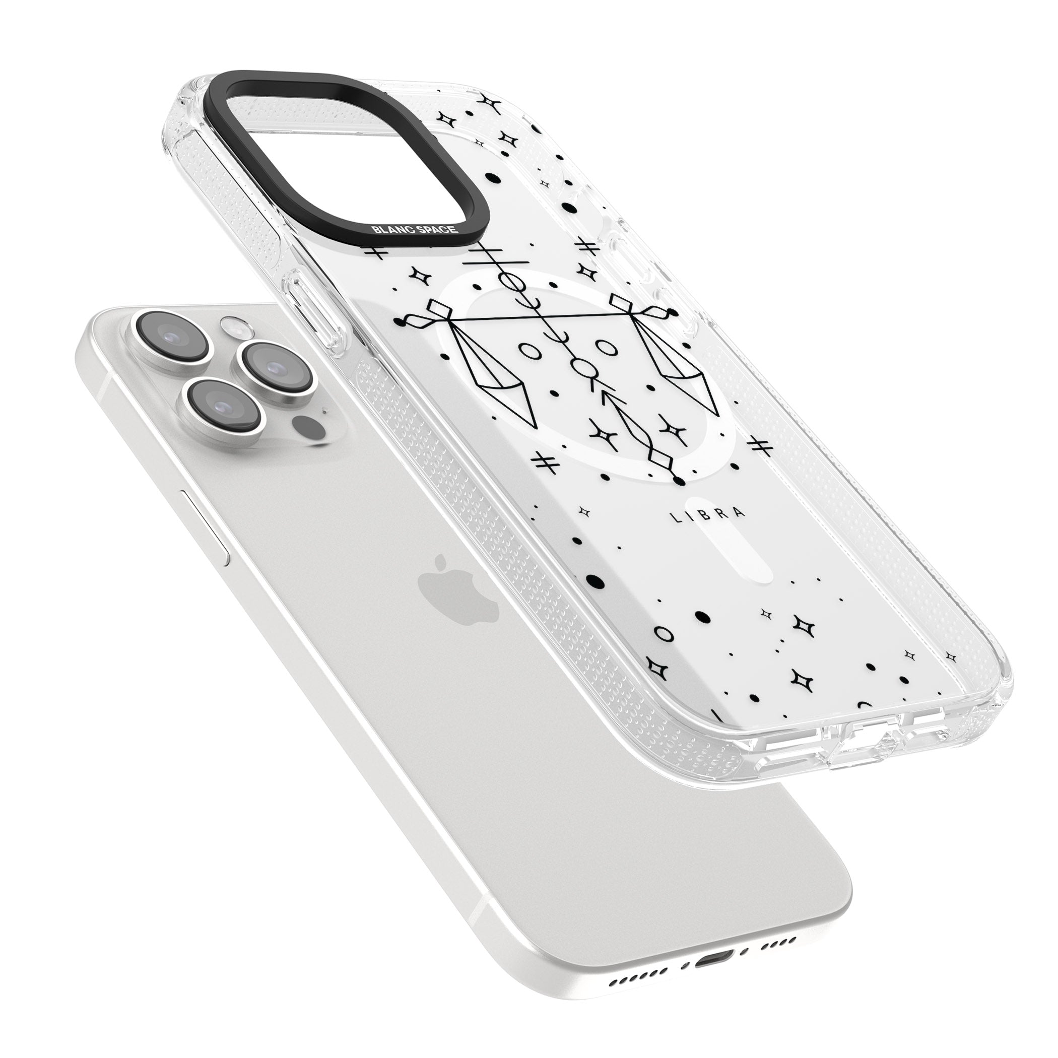 Libra Emblem - Transparent Design iPhone 15 Pro Max / 15 Pro / 14 Pro Max / 14 Pro / 13 Pro Clear Case Impact Air - Blanc Space