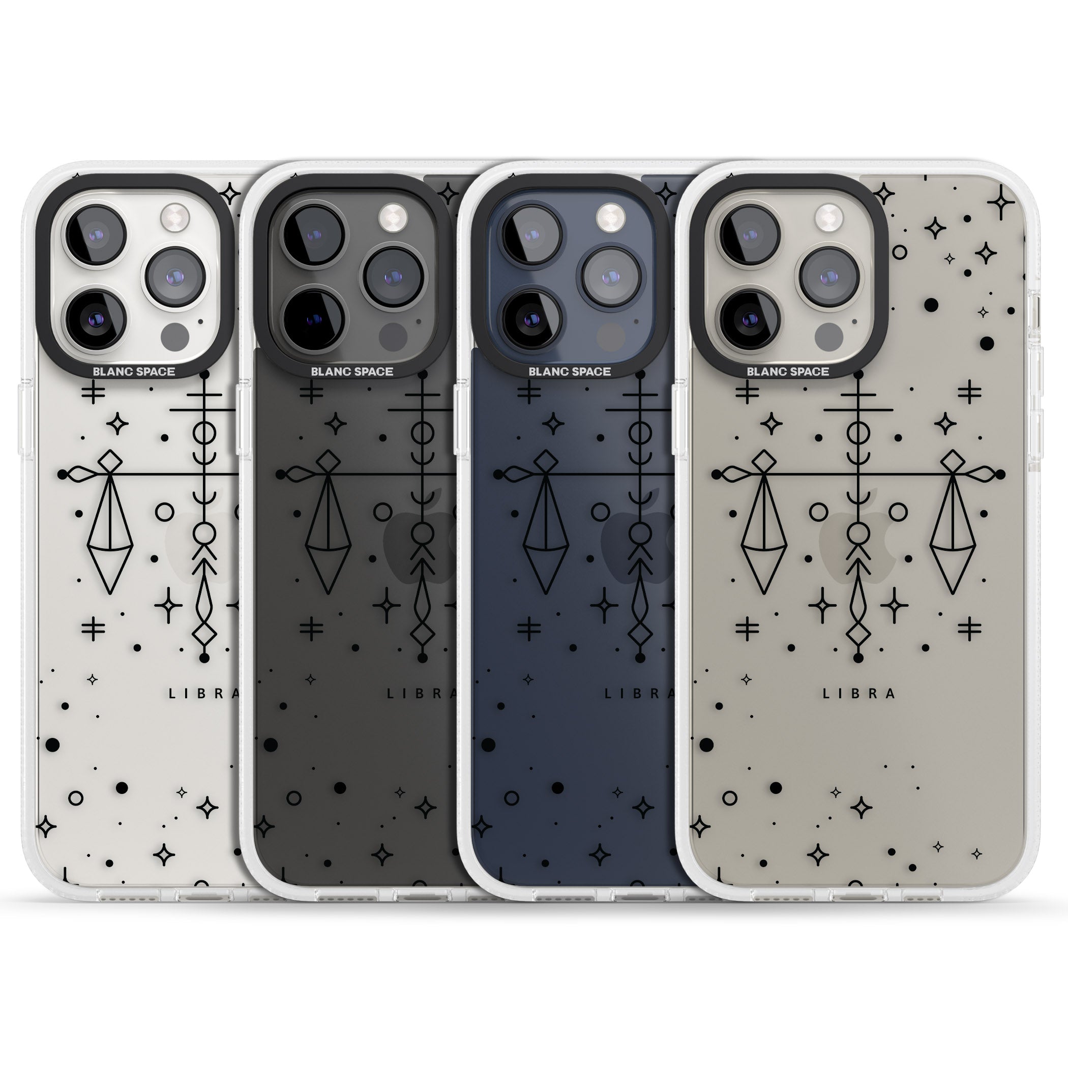 Libra Emblem - Transparent Design iPhone 15 Pro Max / 15 Pro / 14 Pro Max / 14 Pro / 13 Pro Clear Case Impact Air - Blanc Space