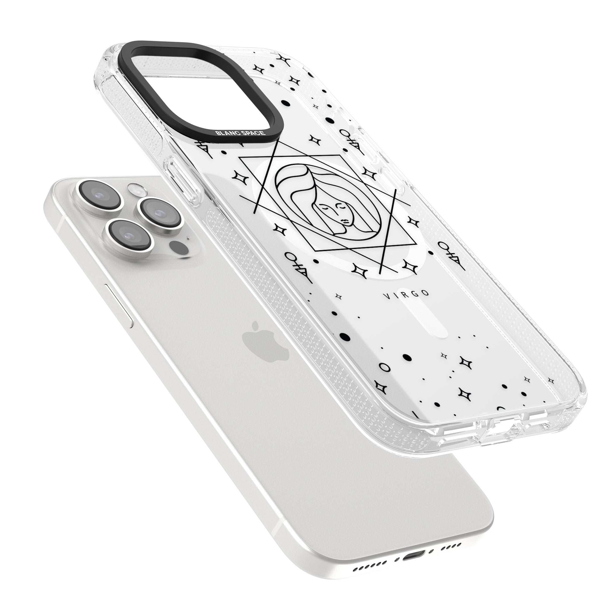 Virgo Emblem - Transparent Design iPhone 15 Pro Max / 15 Pro / 14 Pro Max / 14 Pro / 13 Pro Clear Case Impact Air - Blanc Space