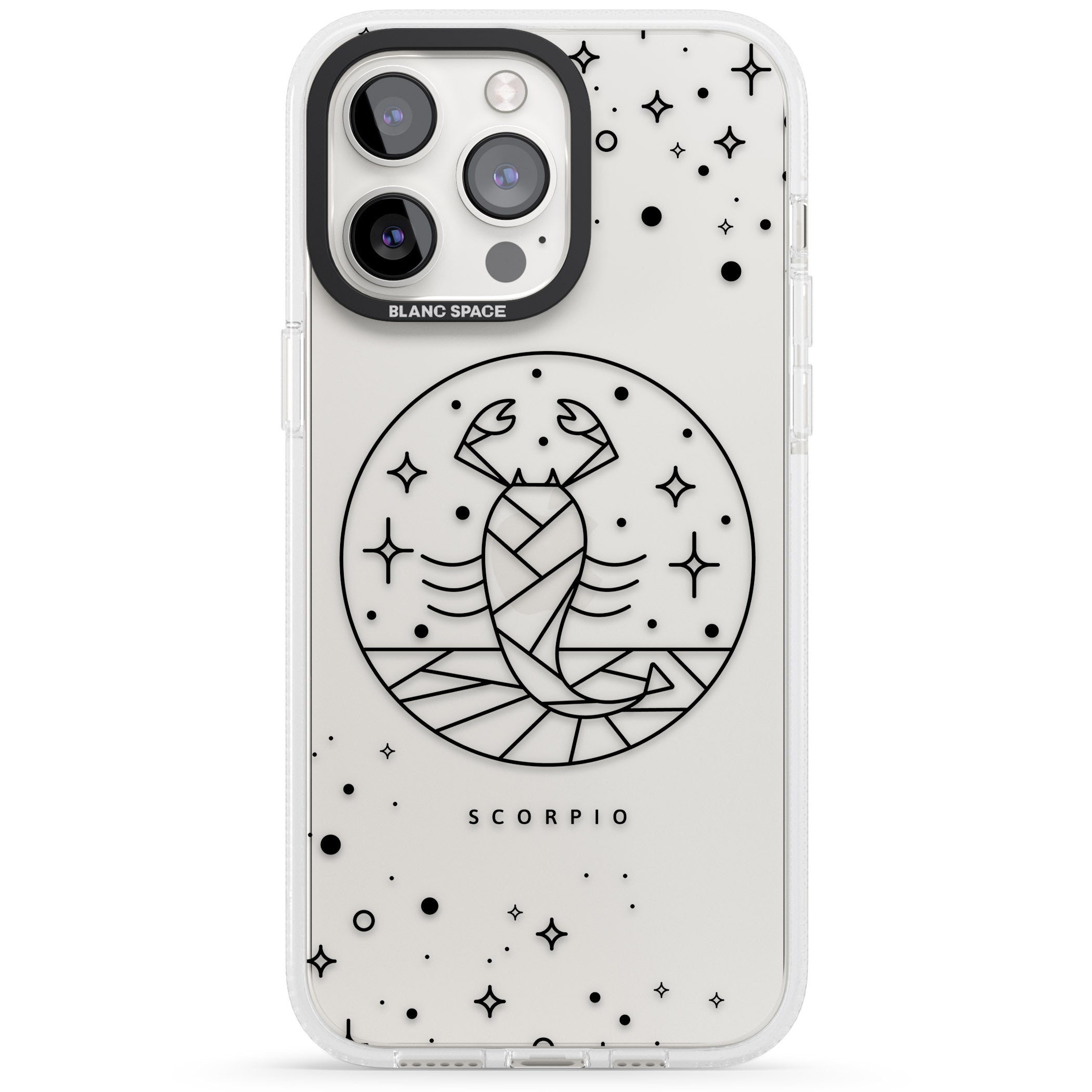 Scorpio Emblem - Transparent Design iPhone 15 Pro Max / 15 Pro / 14 Pro Max / 14 Pro / 13 Pro Clear Case Impact Air - Blanc Space