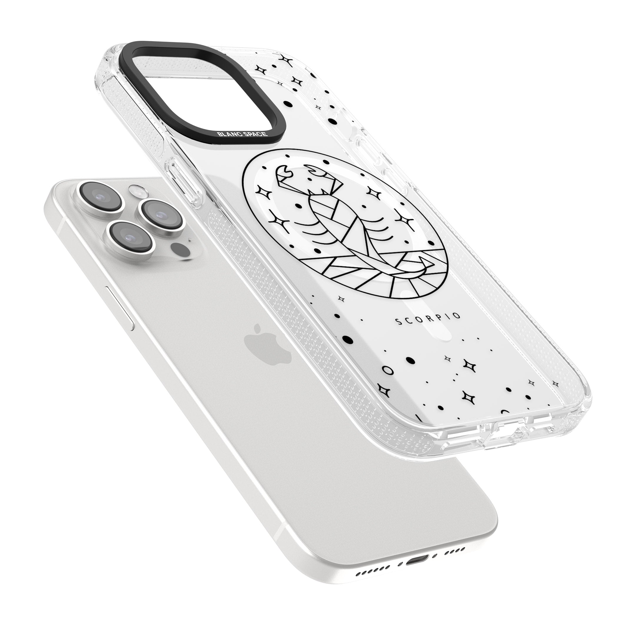 Scorpio Emblem - Transparent Design iPhone 15 Pro Max / 15 Pro / 14 Pro Max / 14 Pro / 13 Pro Clear Case Impact Air - Blanc Space