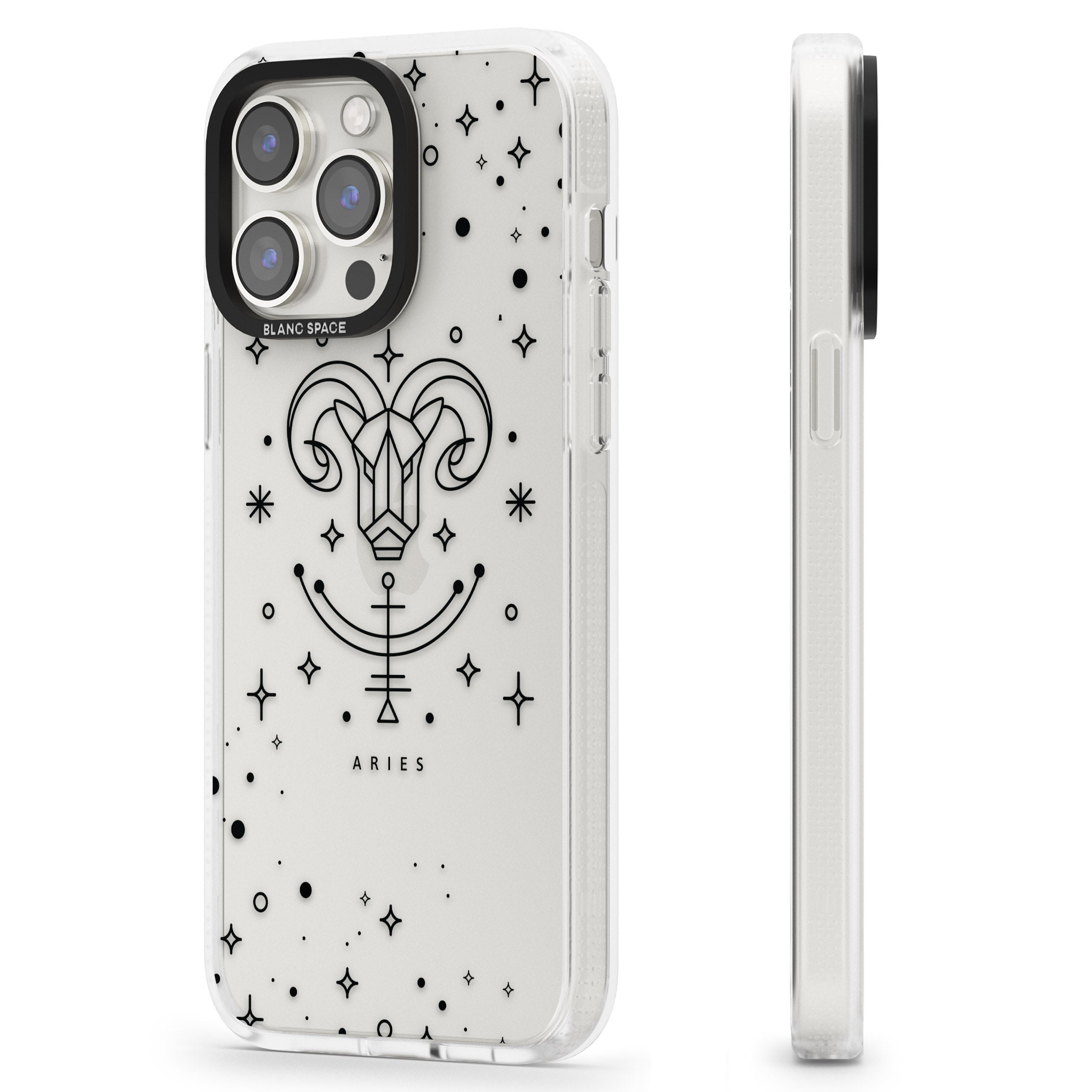 Aries Emblem - Transparent Design iPhone 15 Pro Max / 15 Pro / 14 Pro Max / 14 Pro / 13 Pro Clear Case Impact Air - Blanc Space