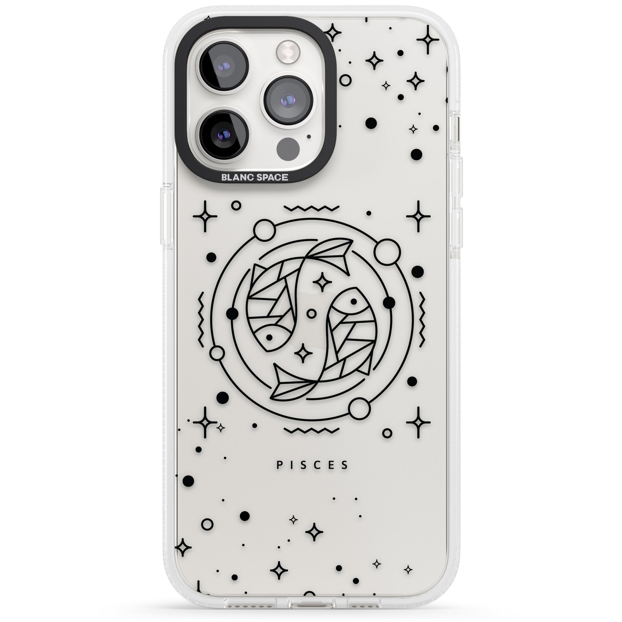 Pisces Emblem - Transparent Design iPhone 15 Pro Max / 15 Pro / 14 Pro Max / 14 Pro / 13 Pro Clear Case Impact Air - Blanc Space