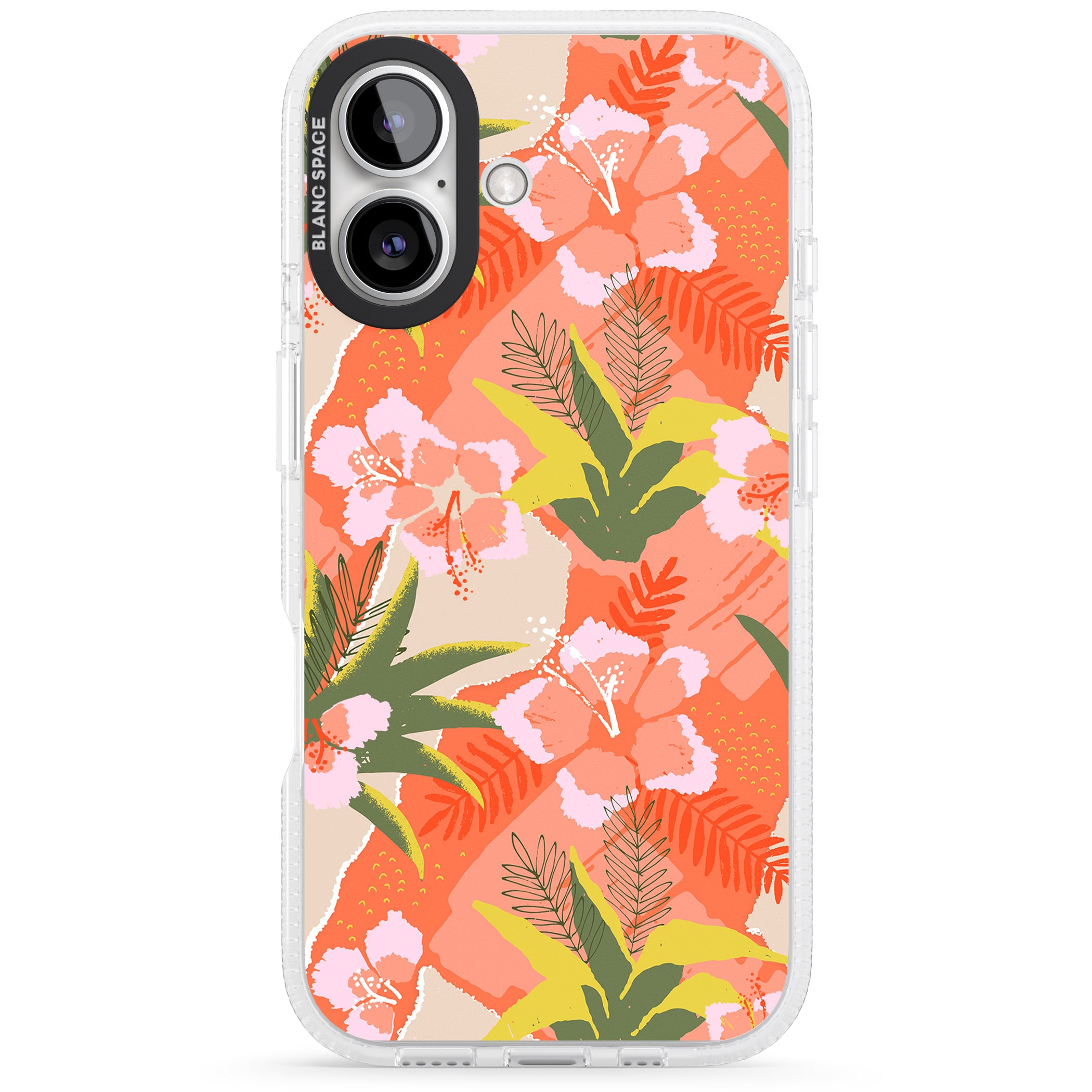 Hawaiian Flowers Abstract Pattern iPhone 16 / 16 Plus Clear Case Impact Air - Blanc Space