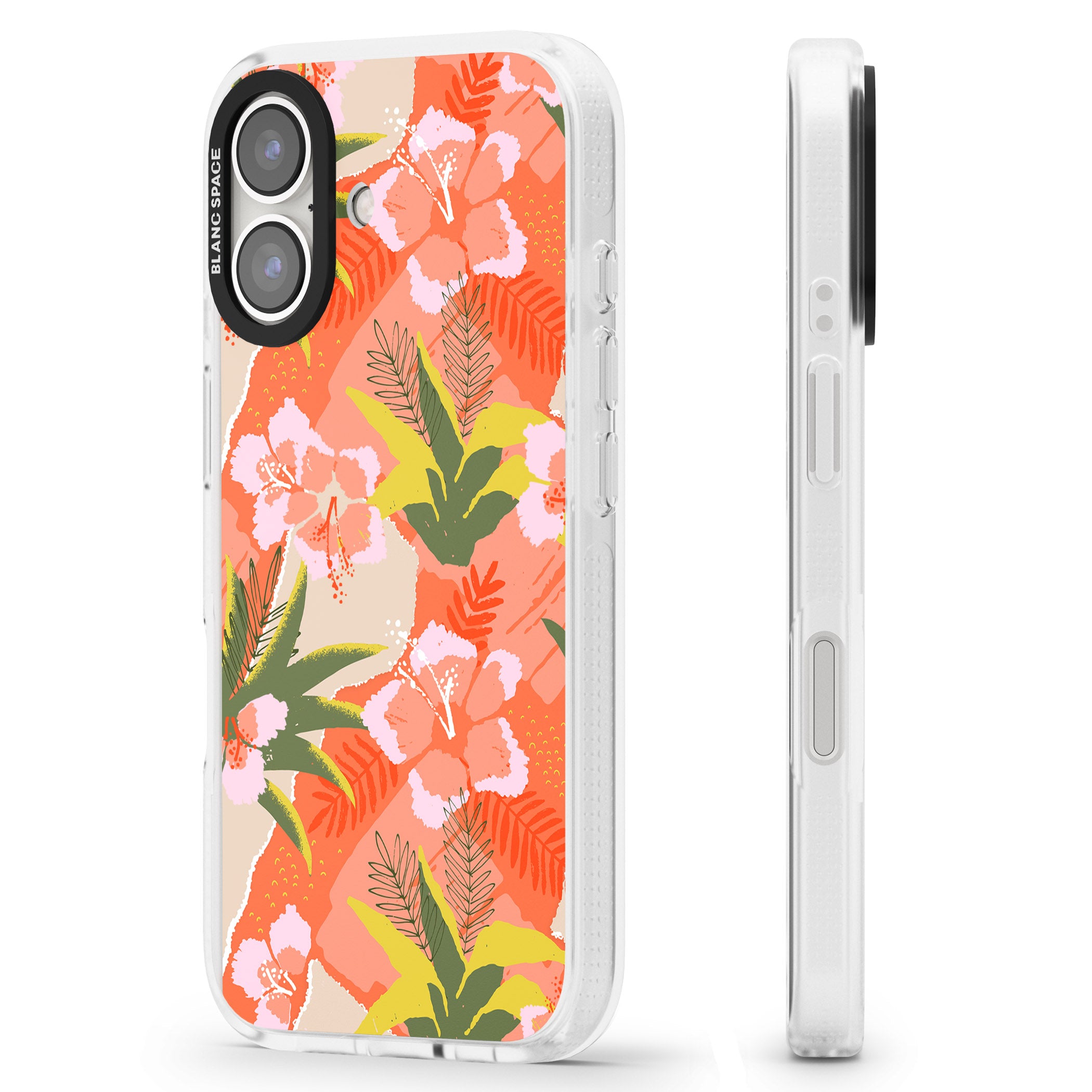 Hawaiian Flowers Abstract Pattern iPhone 16 / 16 Plus Clear Case Impact Air - Blanc Space