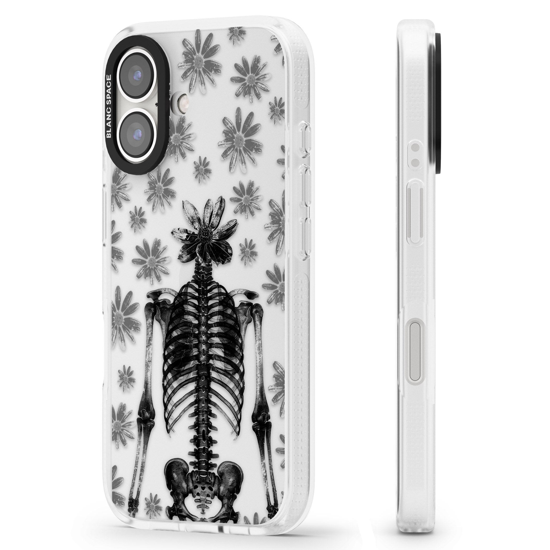 Skeleton Flower iPhone 16 / 16 Plus Clear Case Impact Air - Blanc Space