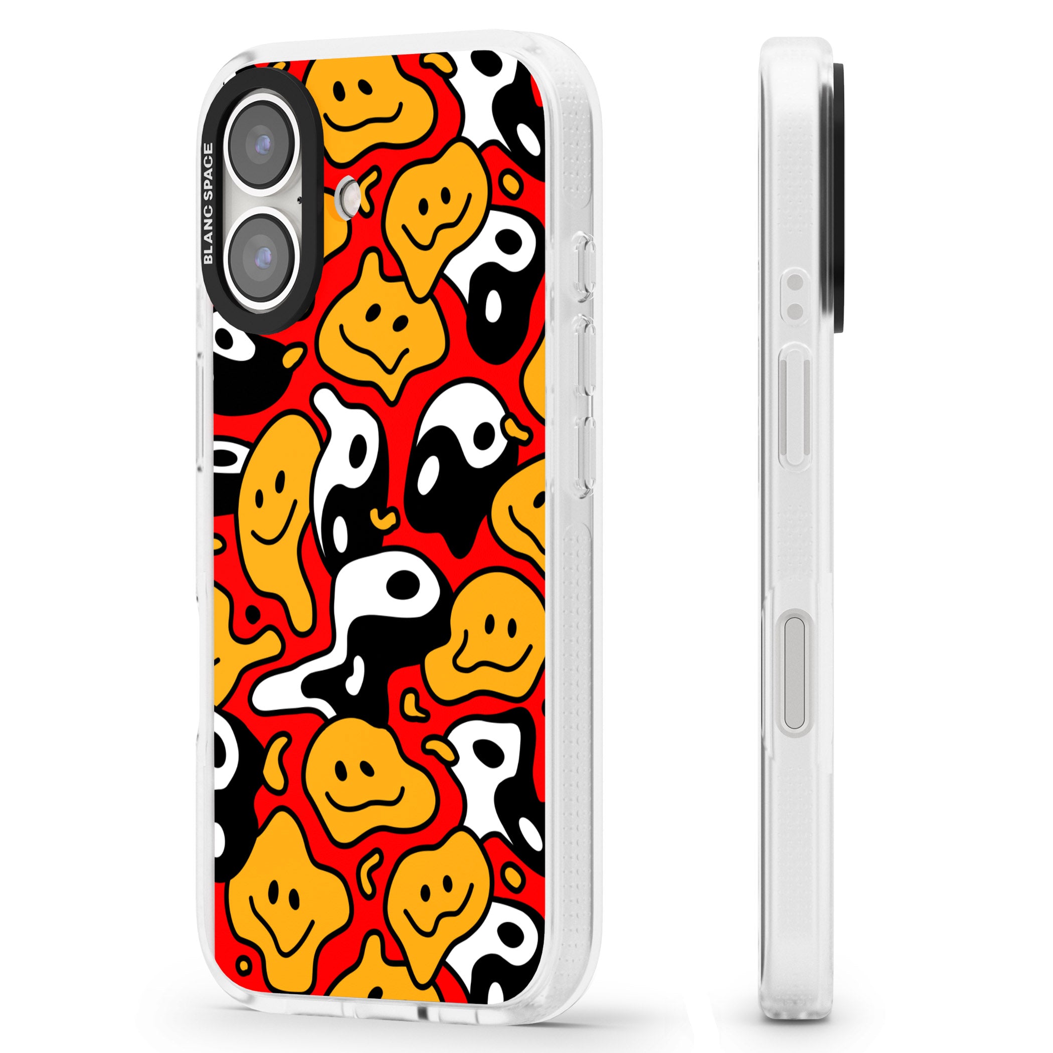 Yin Yang Acid Face iPhone 16 / 16 Plus Clear Case Impact Air - Blanc Space