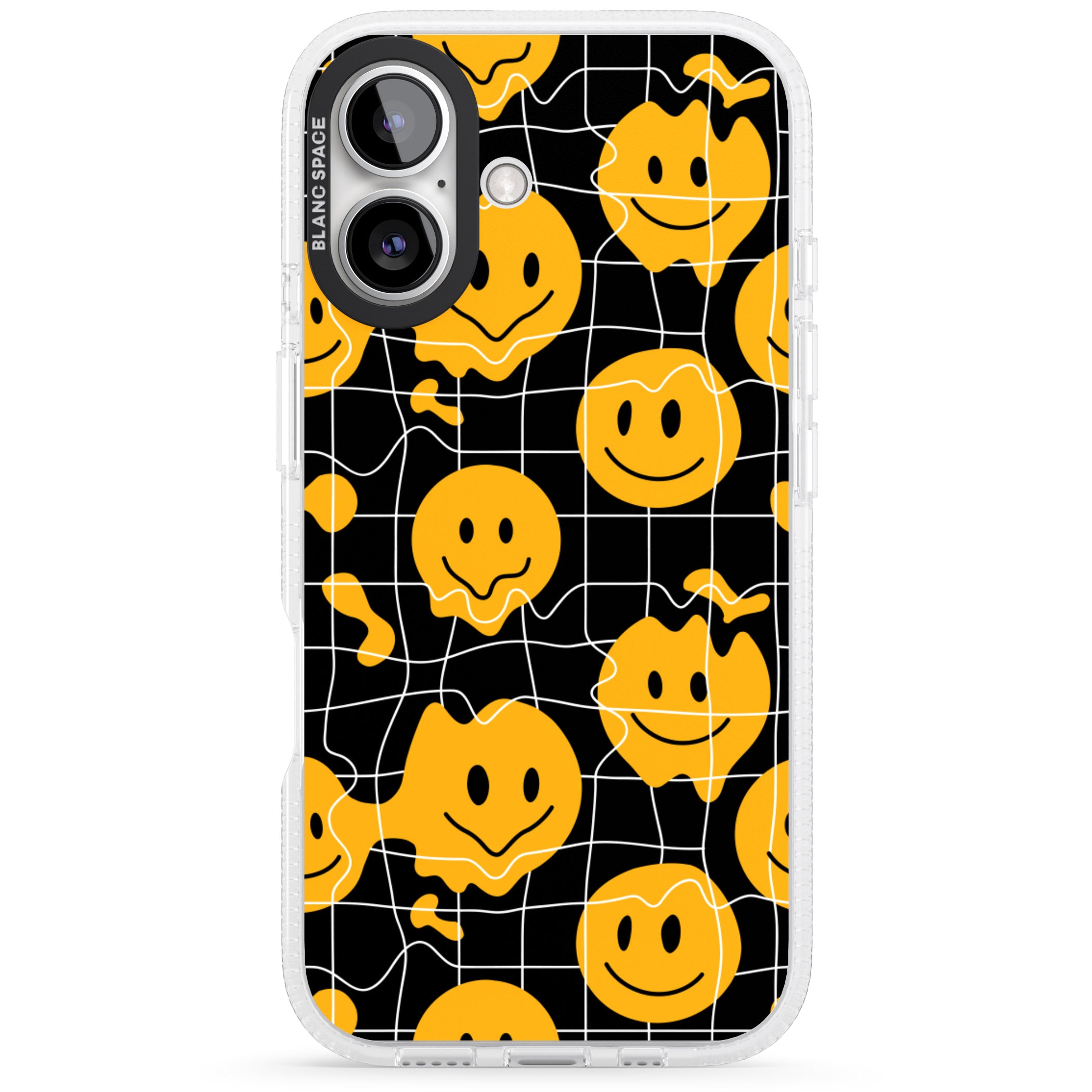 Acid Face Grid Pattern iPhone 16 / 16 Plus Clear Case Impact Air - Blanc Space