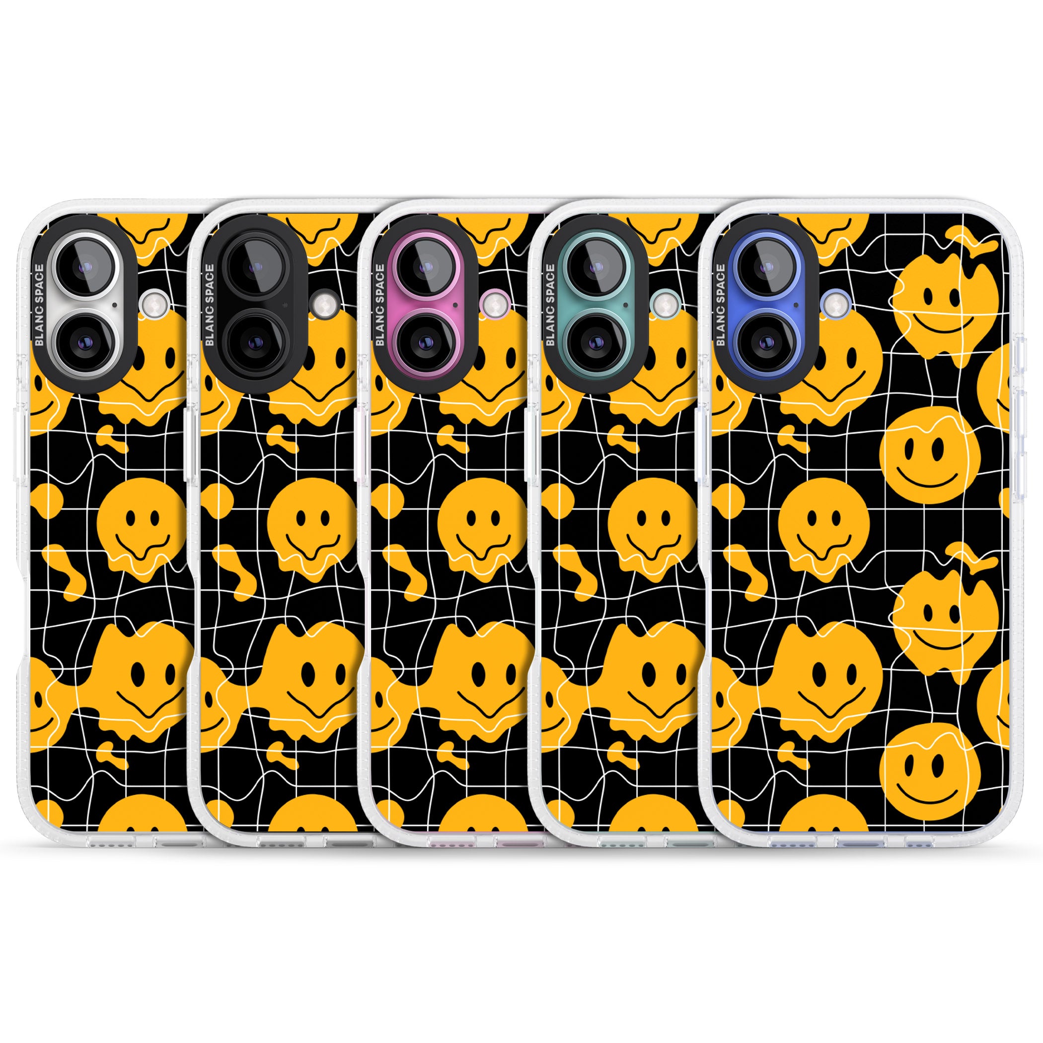 Acid Face Grid Pattern iPhone 16 / 16 Plus Clear Case Impact Air - Blanc Space