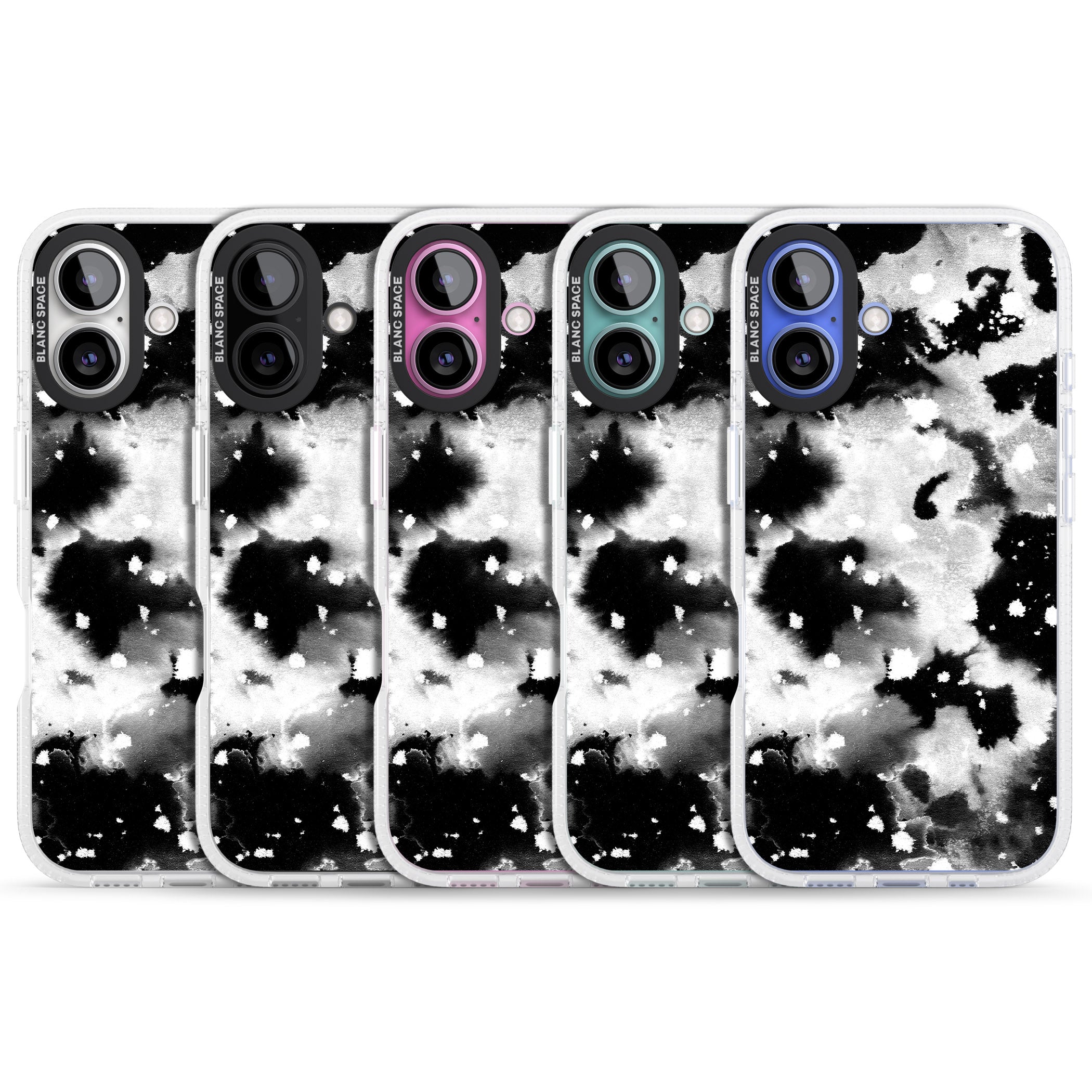 Black & White Acid Wash Tie-Dye Pattern iPhone 16 / 16 Plus Clear Case Impact Air - Blanc Space