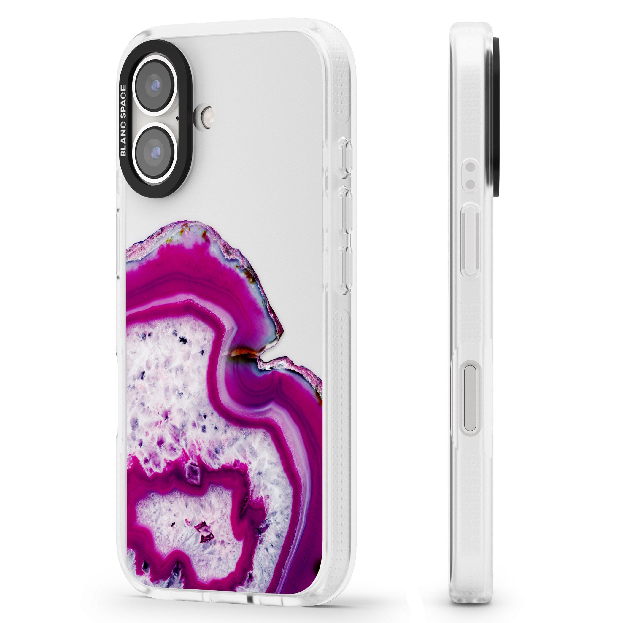Violet & White Swirl Agate Crystal Clear Design iPhone 16 / 16 Plus Clear Case Impact Air - Blanc Space