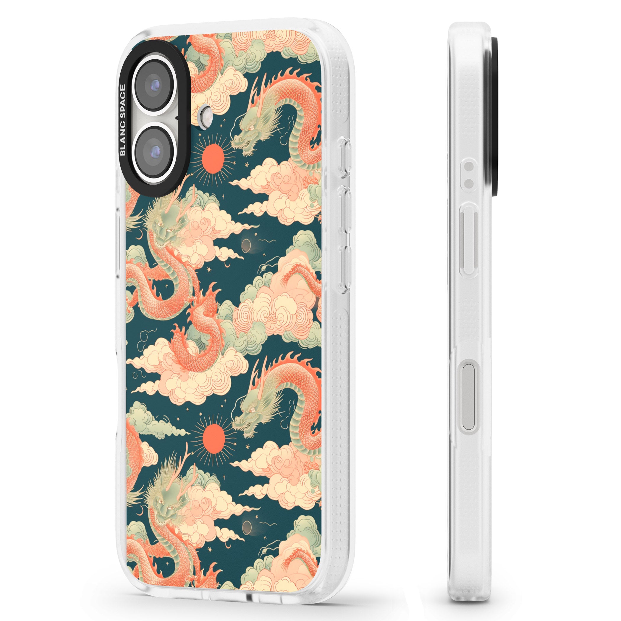 Chinese Dragons & Clouds iPhone 16 / 16 Plus Clear Case Impact Air - Blanc Space
