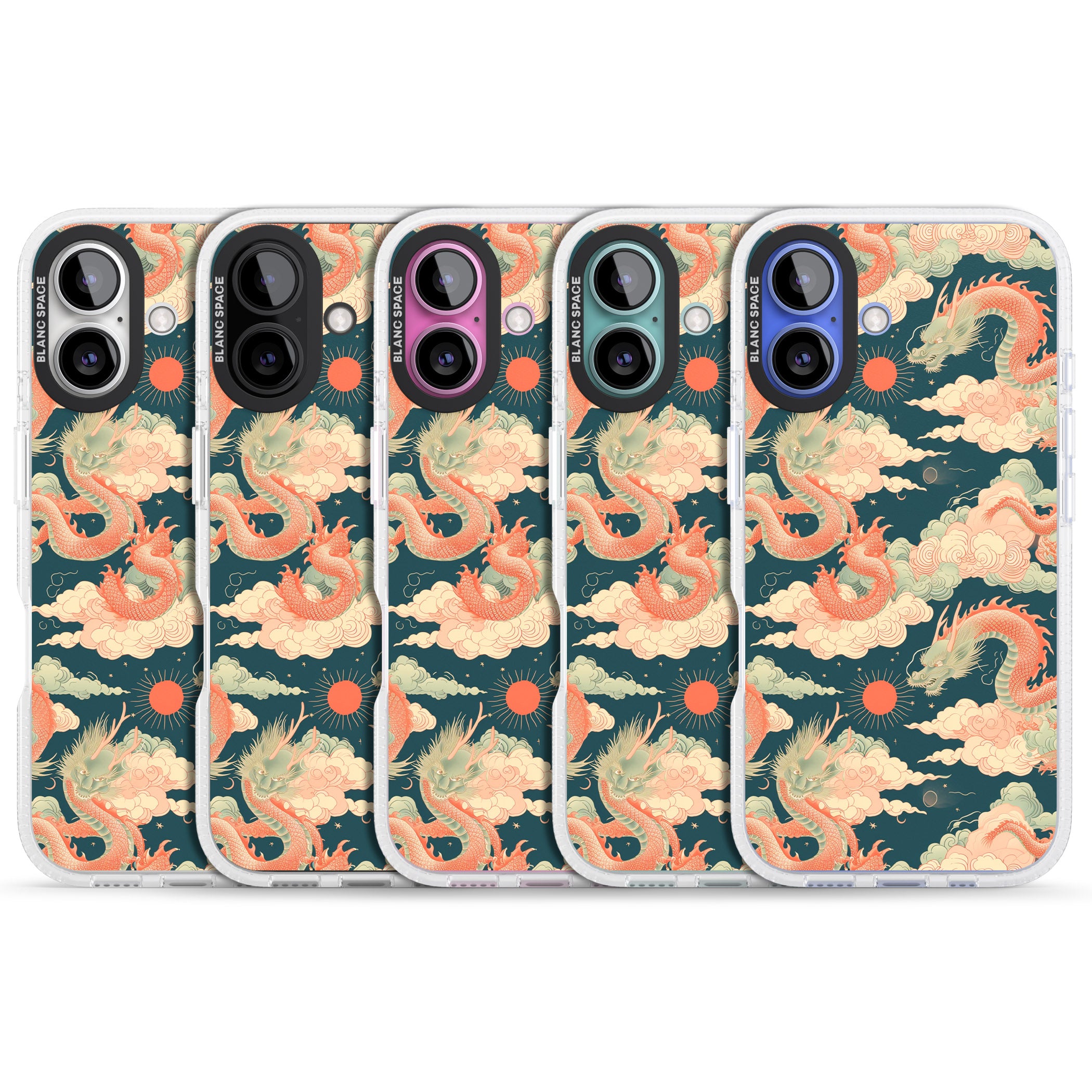 Chinese Dragons & Clouds iPhone 16 / 16 Plus Clear Case Impact Air - Blanc Space