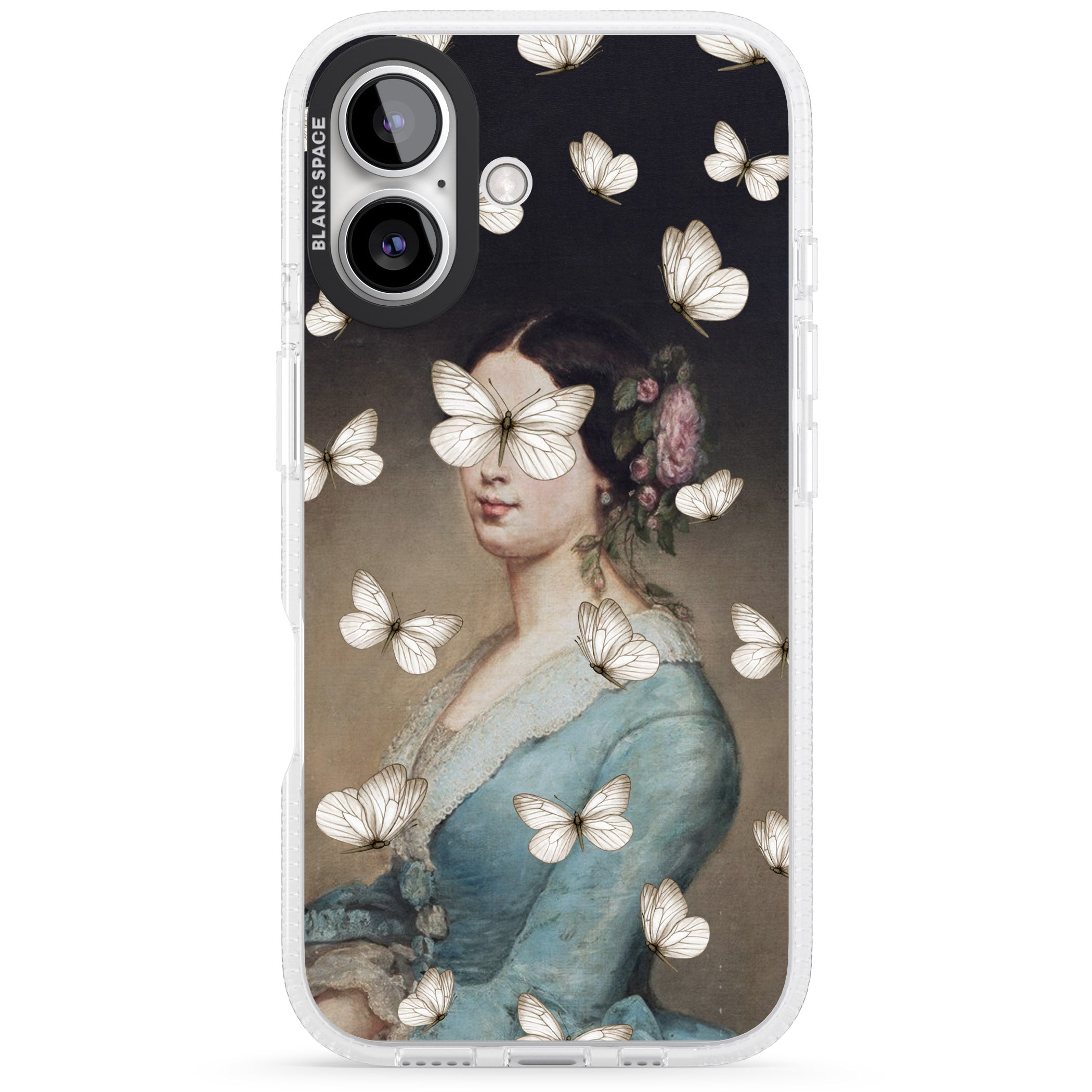 BUTTERFLY BEAUTY iPhone 16 / 16 Plus Clear Case Impact Air - Blanc Space