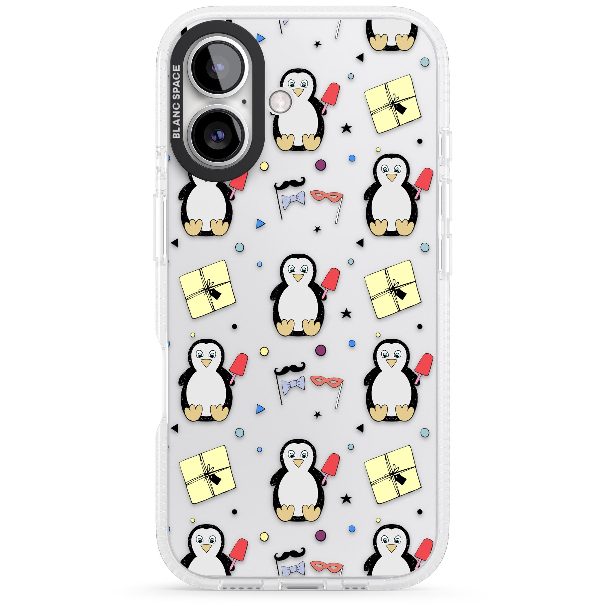 Cute Penguin Pattern Clear iPhone 16 / 16 Plus Clear Case Impact Air - Blanc Space