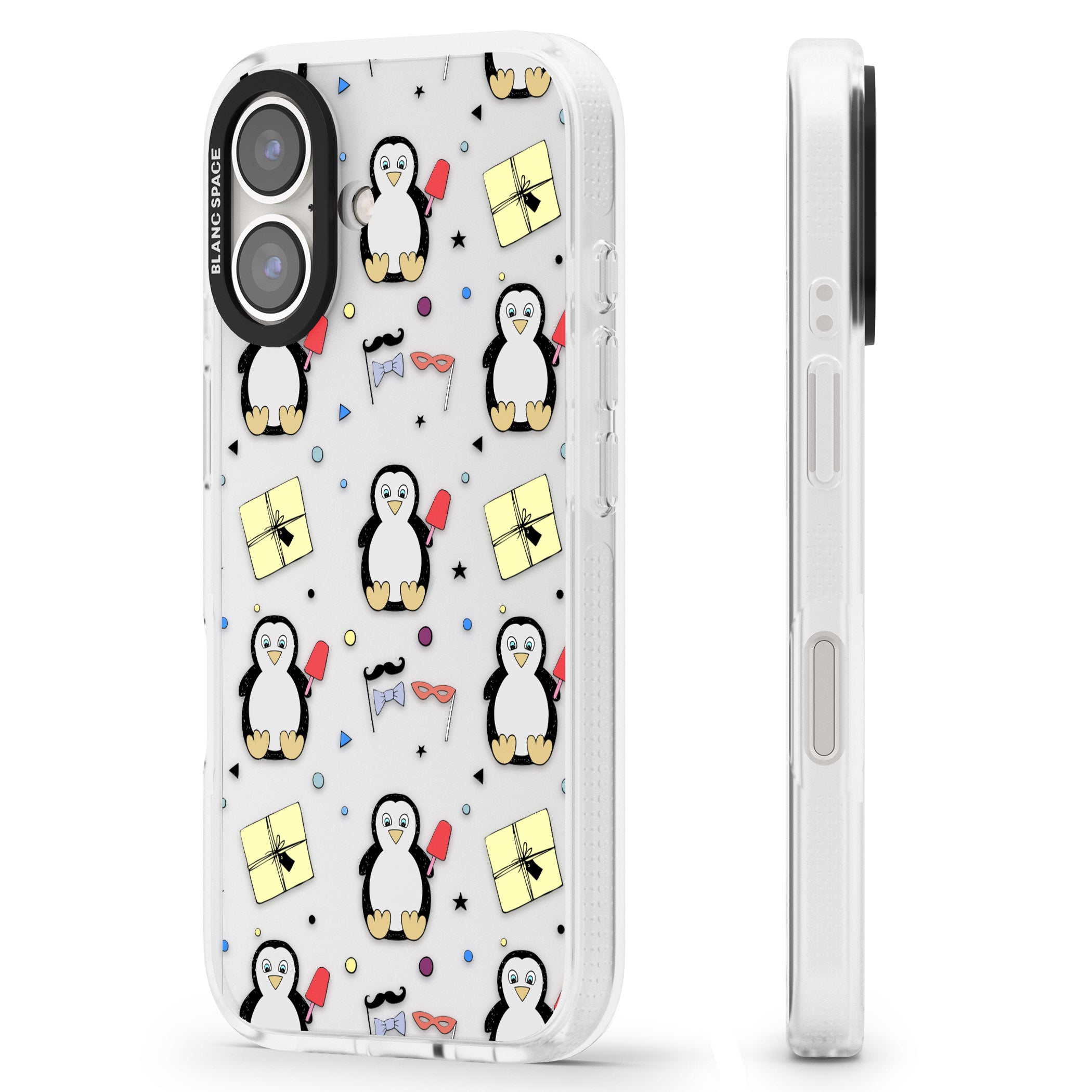 Cute Penguin Pattern Clear iPhone 16 / 16 Plus Clear Case Impact Air - Blanc Space