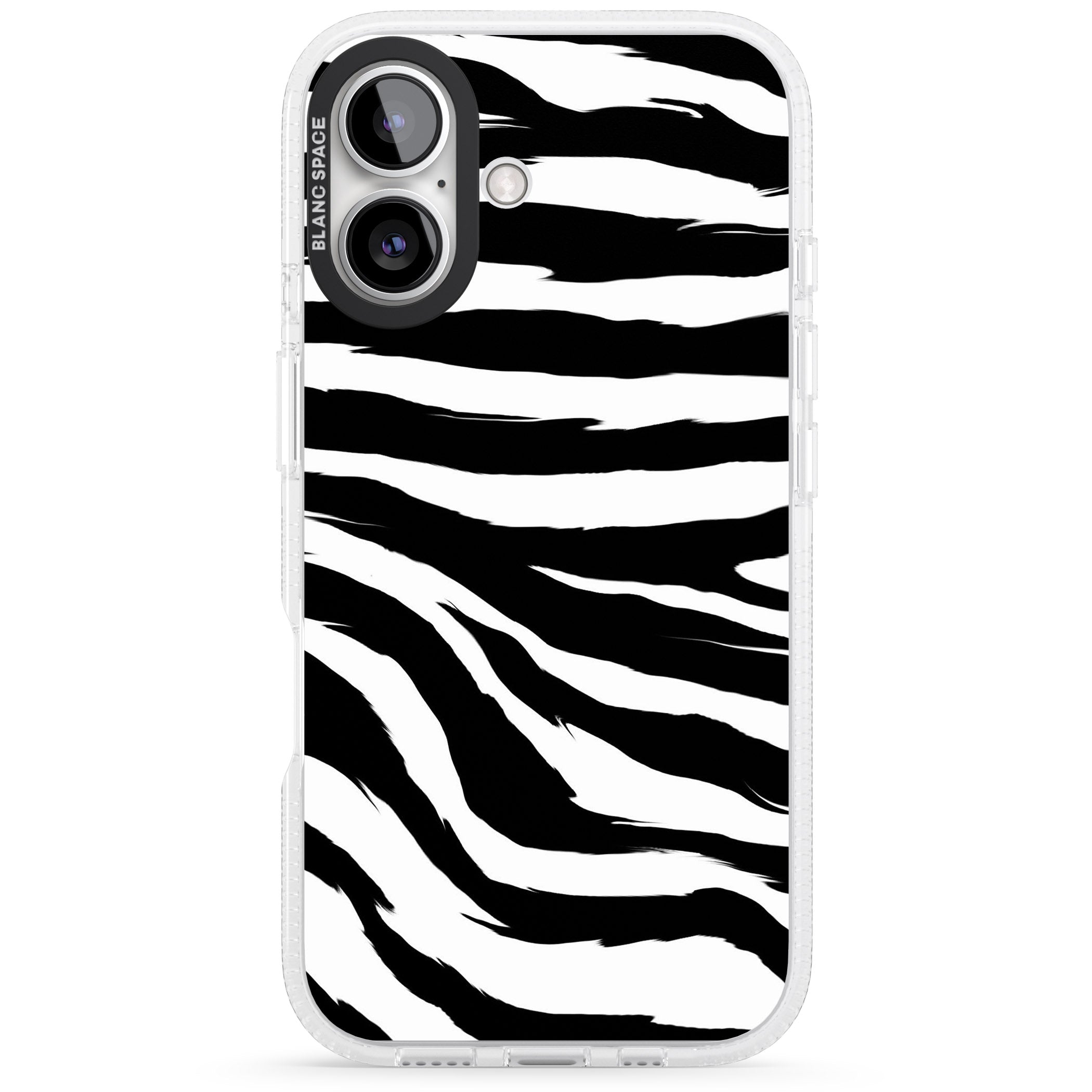 Black Zebra Print iPhone 16 / 16 Plus Clear Case Impact Air - Blanc Space