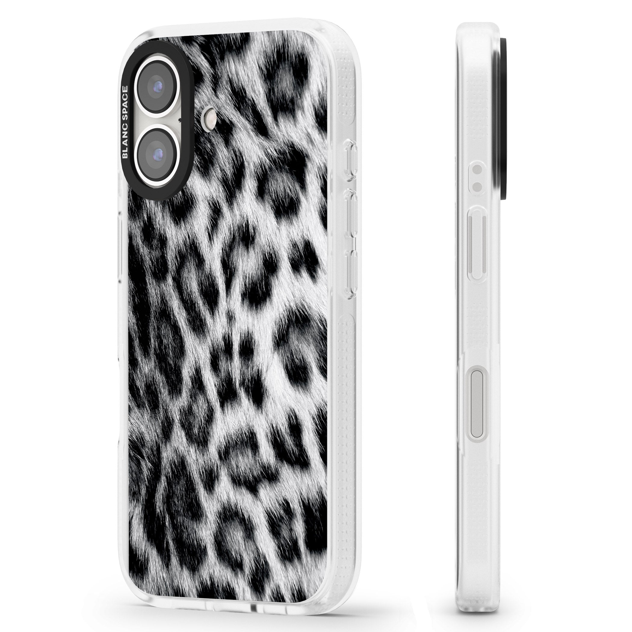Animal Fur Pattern - Snow Leopard iPhone 16 / 16 Plus Clear Case Impact Air - Blanc Space