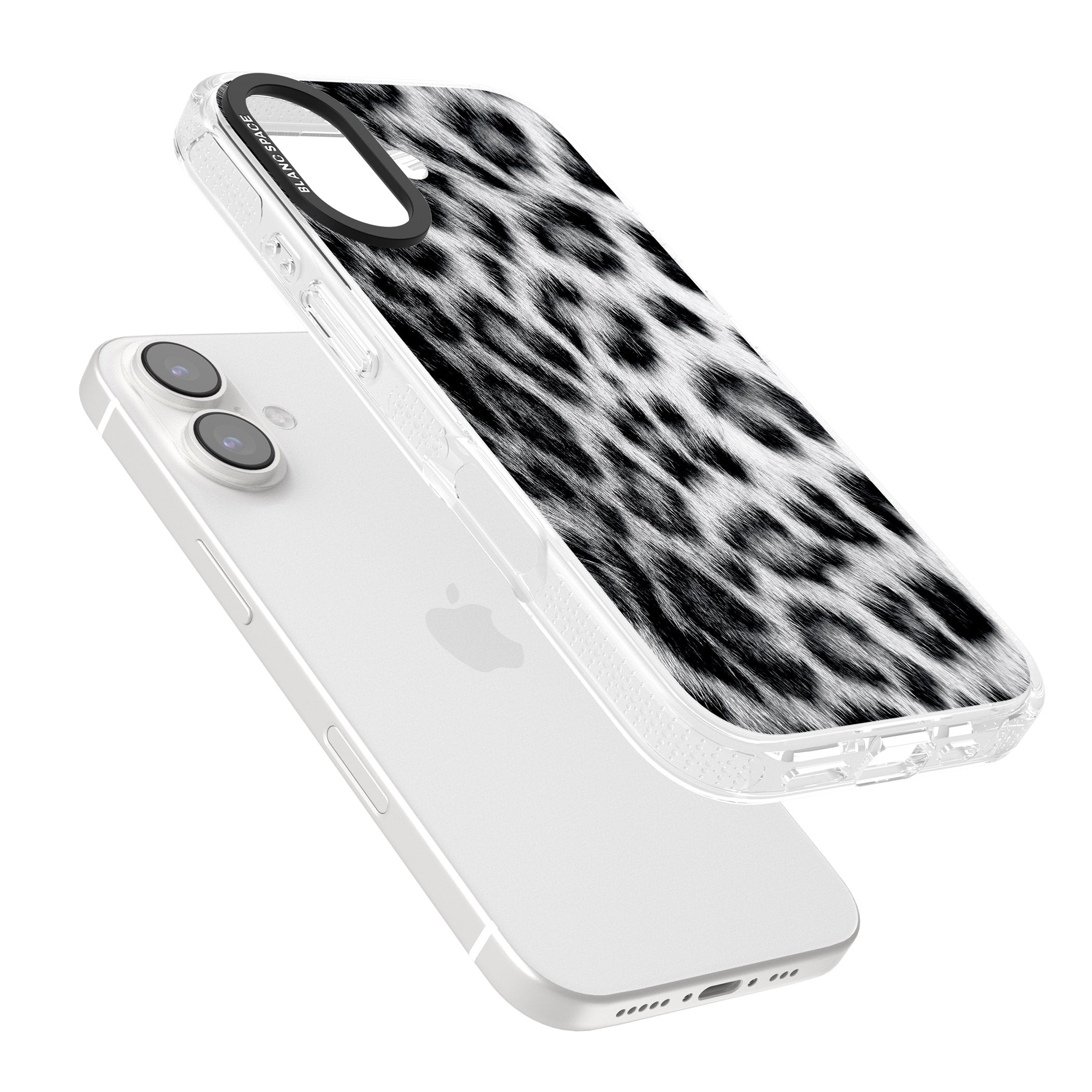 Animal Fur Pattern - Snow Leopard iPhone 16 / 16 Plus Clear Case Impact Air - Blanc Space