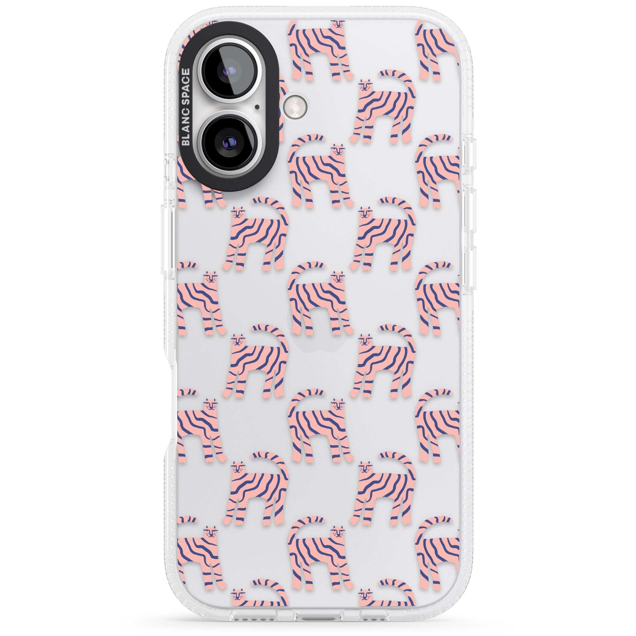 Pink and Blue Cat Pattern iPhone 16 / 16 Plus Clear Case Impact Air - Blanc Space